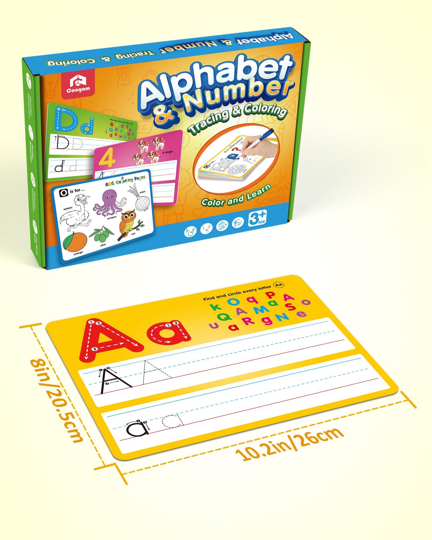 Coogam Handwriting Drawing Practice Cards, 36pcs Alphabet Number Painting Coloring with Pens, Double Sided Write and Wipe Tracing Flashcards, Educational Montessori Toy Gift for 3 4 5 Year Old Kids