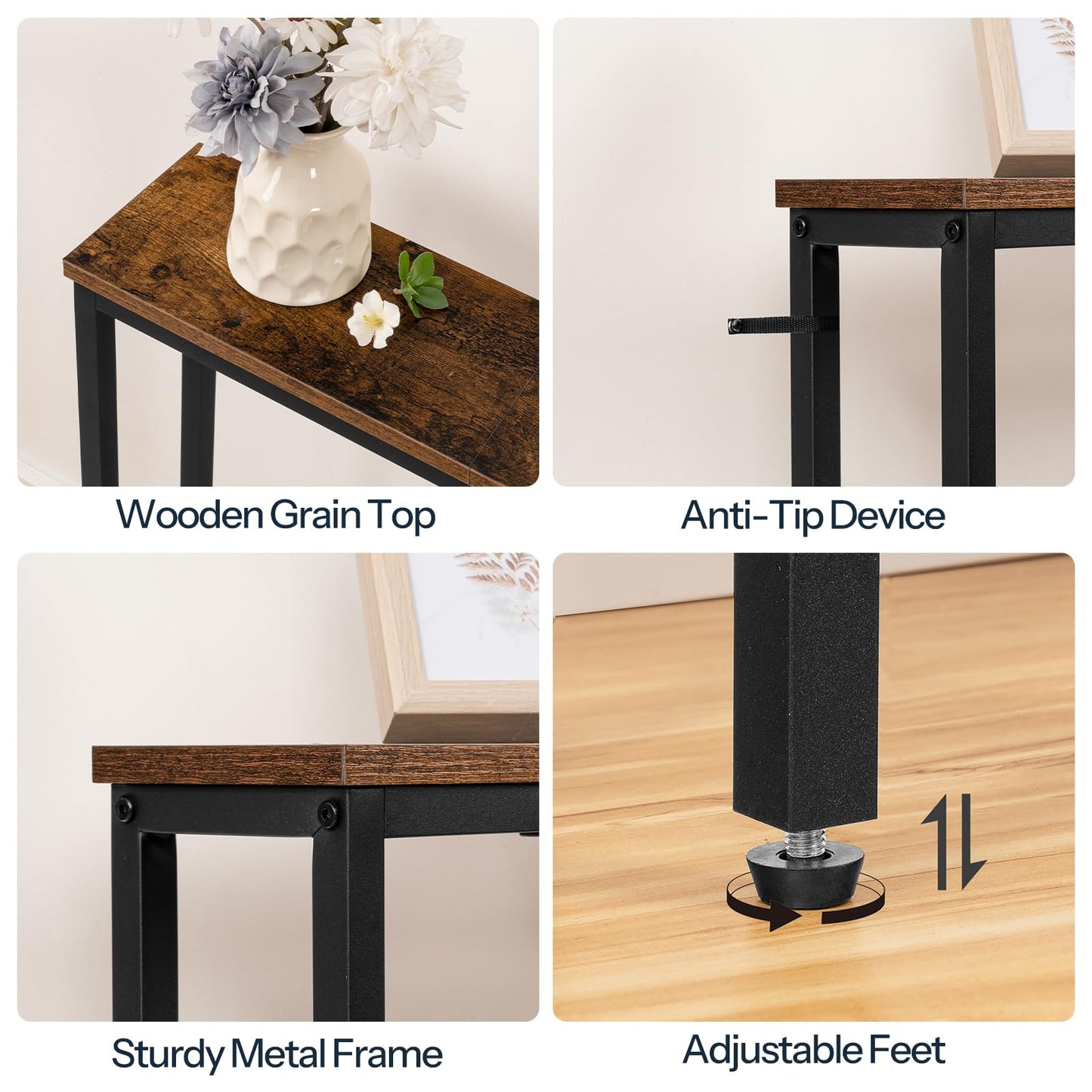 HOOBRO 160 cm Skinny Console Table with Charging Station, Narrow Entryway Table with Power Outlets, Slim Sofa Table, Behind Couch Table for Hallway, Living Room, Foyer, Rustic Brown BF165UXG01G1