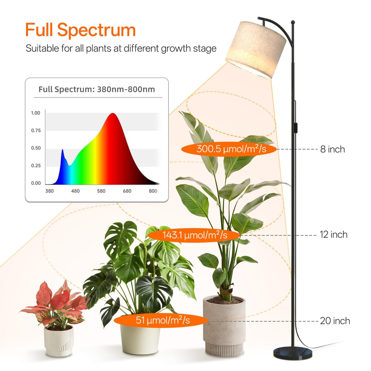 Bstrip 70.8″ Tall Grow Lights for Indoor Plants, 3000K Full Spectrum Plant Light with Stand, Auto On/Off Timer & Adjustable Angle, 25W Led Floor Lamp for Plant Growth