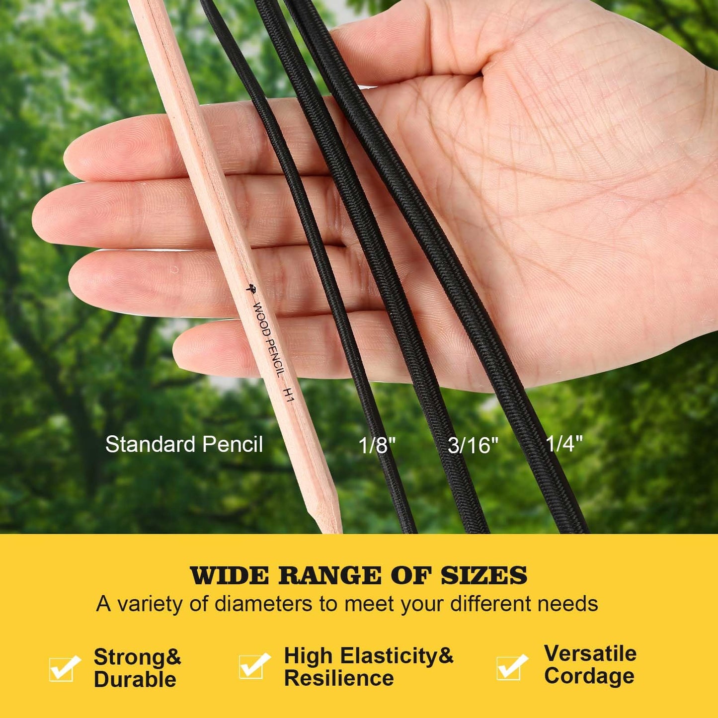 Zakous Strong and Durable Bungee Cord Roll - 1/4" x 100ft Elastic Cord, Kayak Stretch String Rope, Bungee Shock Cords for Repairing Tent Poles, DIY, Tie Downs, Black