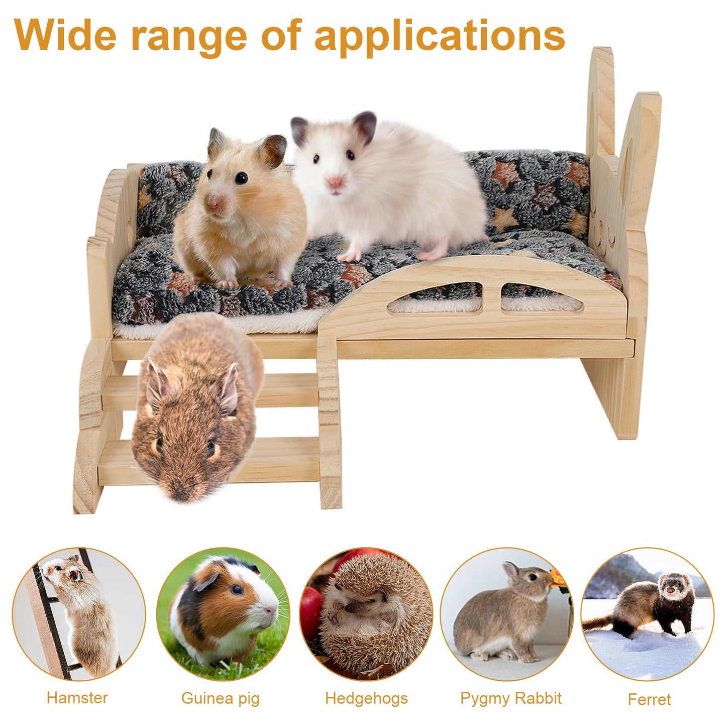 Wooden Guinea Pig Bed, Wooden Guinea Pig Hammock with Rabbit Bed, Hamster Bed with Ladder, Small Pet Habitats, for Guinea Pigs Ferrets Small Rabbits (B)