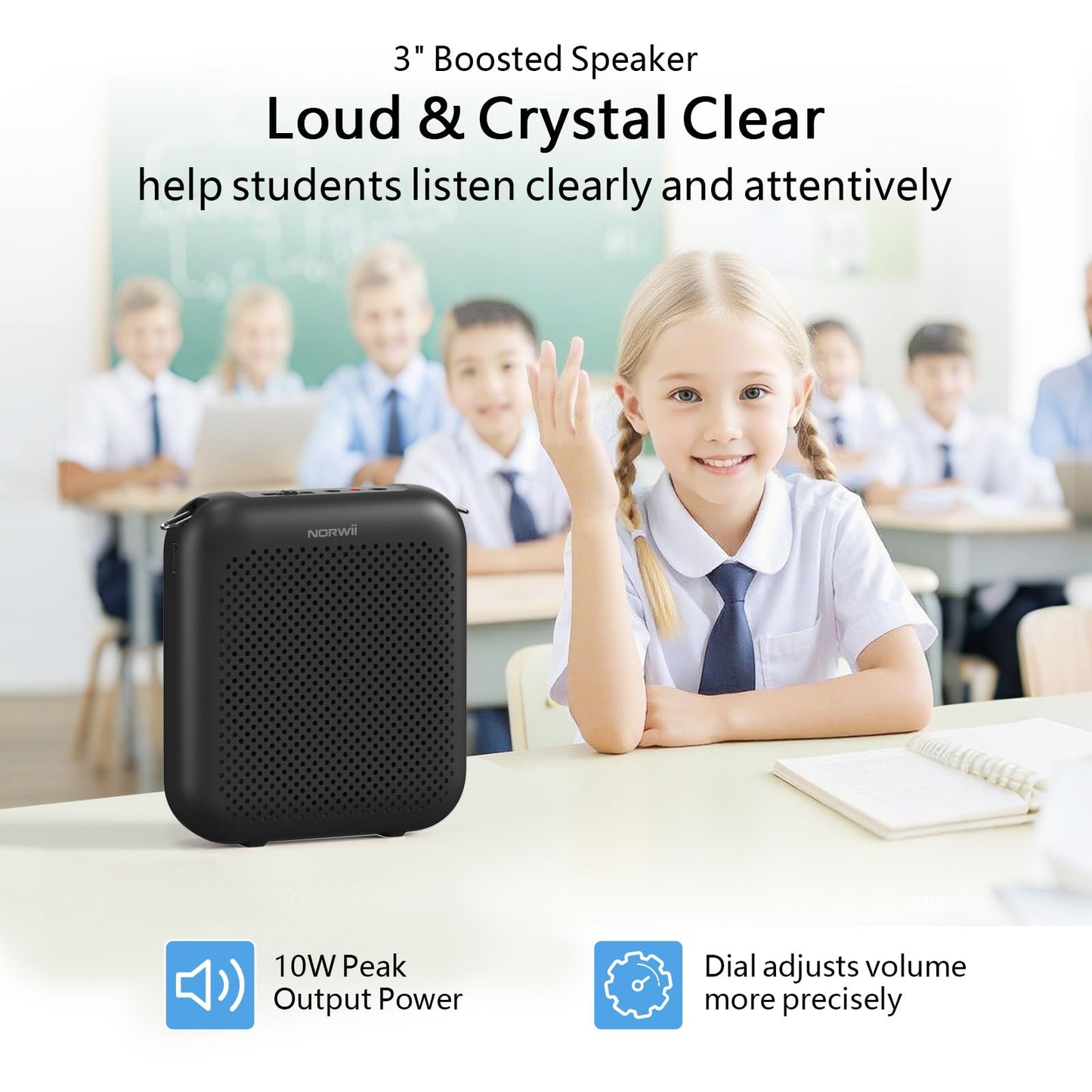 Norwii Voice Amplifier, Power Amplifiers, Portable Mini Wired Microphone Headset for Teacher Classroom & Outdoor Lectures, Teaching, Tour Guides, USB-C Rechargeable, Black 4000mAh