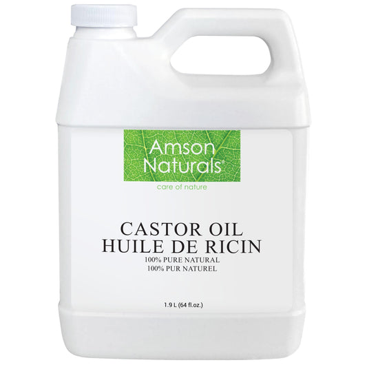 Castor Oil 1900 ml / 64 oz -100% Pure & Natural Castor oil Cold pressed Hexane free for Hair, Eyelashes, Eyebrows, Beard, Skin, Multipurpose carrier oil for essential oils, Huile de ricin pour cheveux Amson Naturals