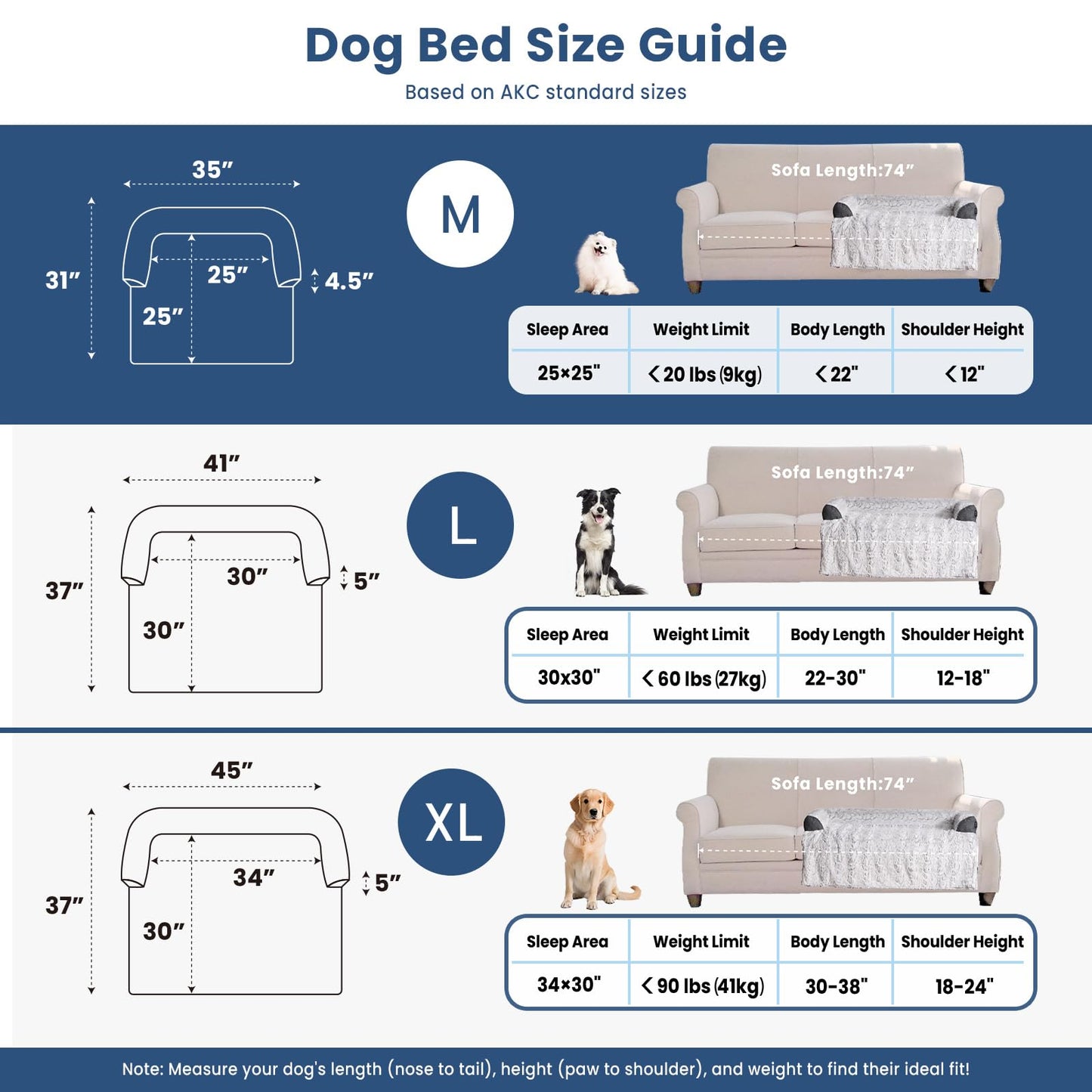 blunique Faux Fur Dog Couch Bed for Large Dog, Waterproof Dog Bed for Couch Protector, Calming Dog Bed Washable with Memory Foam for Pet Sofa Cover, Medium 35x31 Inches