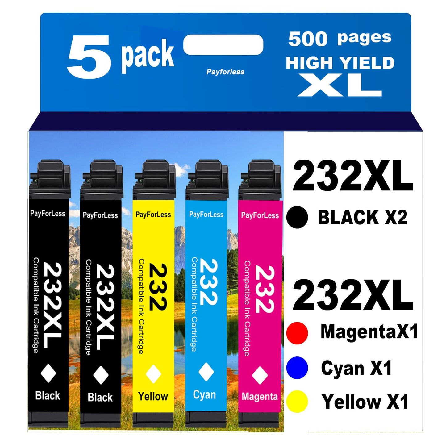 232XL Remanufactured for Epson 232XL Ink Cartridges Combo Pack 232 XL T232 XL for XP-4200 XP-4205 Workforce WF-2930 WF-2950 Printer 5 Pack 2 Black 1 Cyan 1 Magenta 1 Yellow