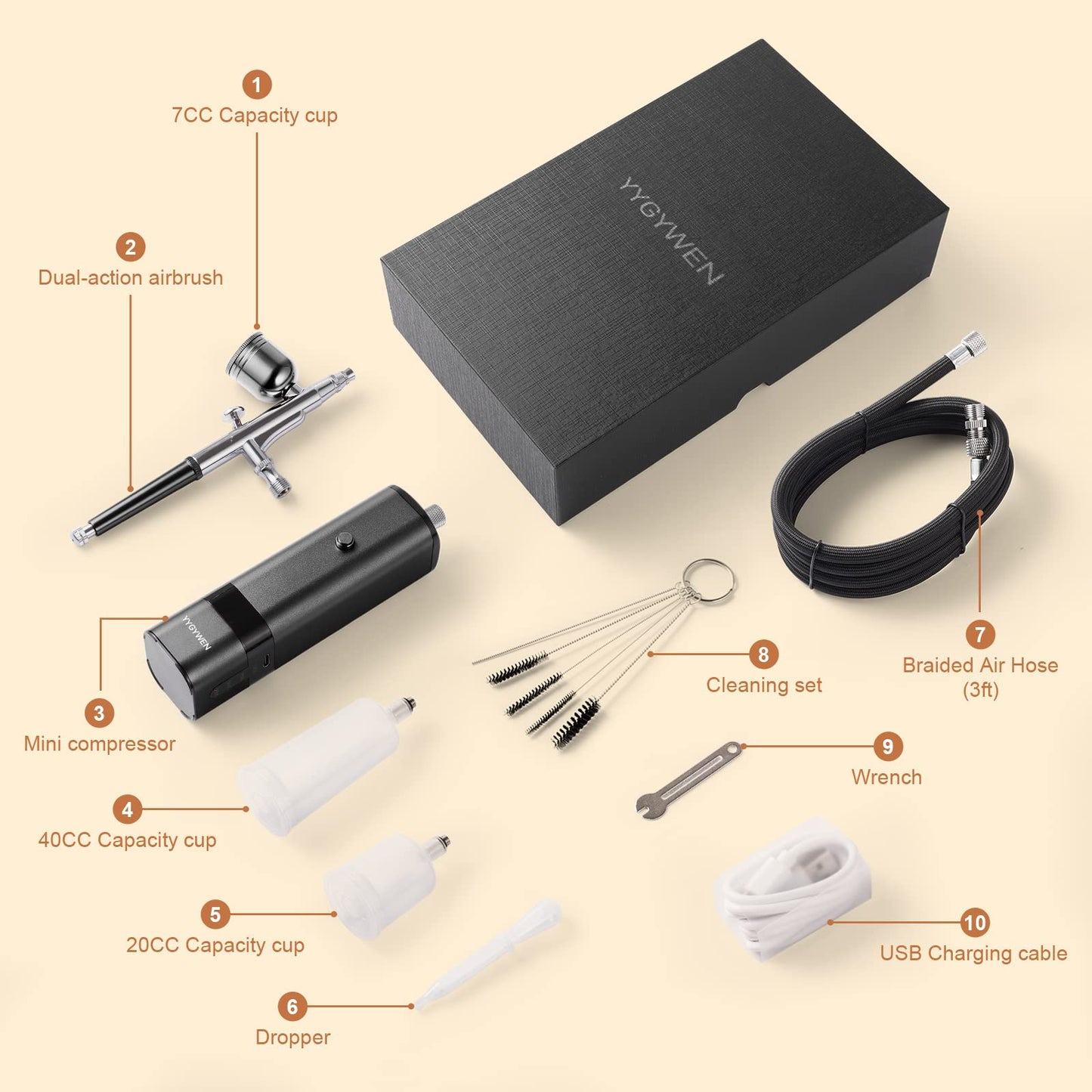 Cordless Airbrush Kit with Compressor, 32PSI Handheld Mini Air Brush Gun Set, Portable High Pressure Air Brushes for Painting, Tattoo, Nail Art, Mode, Makeup, Cake, Barber (Black)