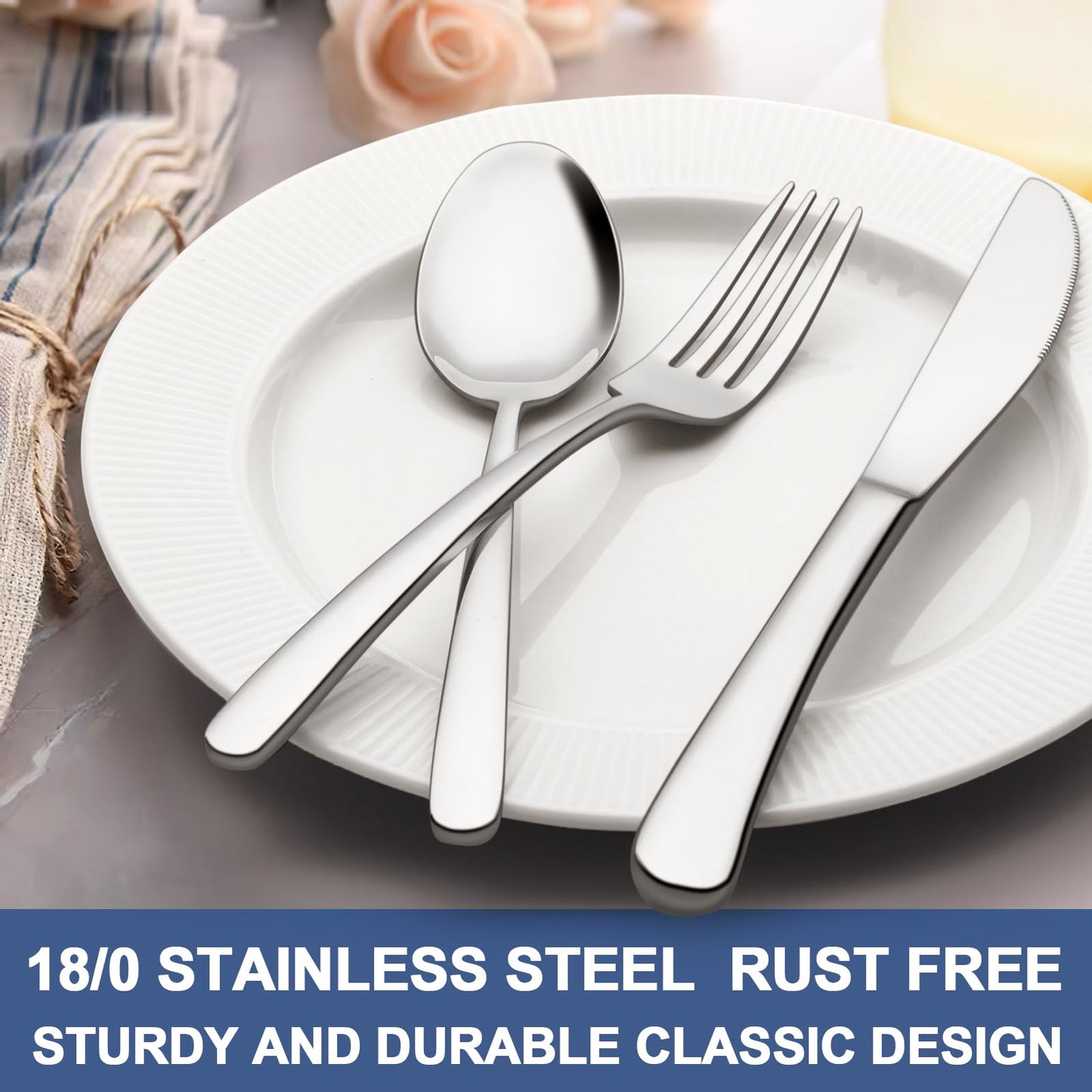 60-Piece Silverware Set Service for 12, Wildone Premium Stainless Steel Flatware Set, Mirror Polished Cutlery Utensil Set for Home Restaurant, Include Fork Knife Spoon Set, Durable, Dishwasher Safe