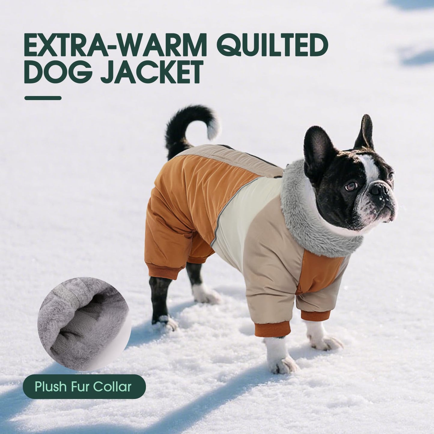 Kuoser Fullbody Dog Coat - Warm Winter Coat with Reflective Jacket & Built-in Harness for Small Dogs - Suitable for Yorkie, Bichon Frise, Shih Tzu (Brown S)