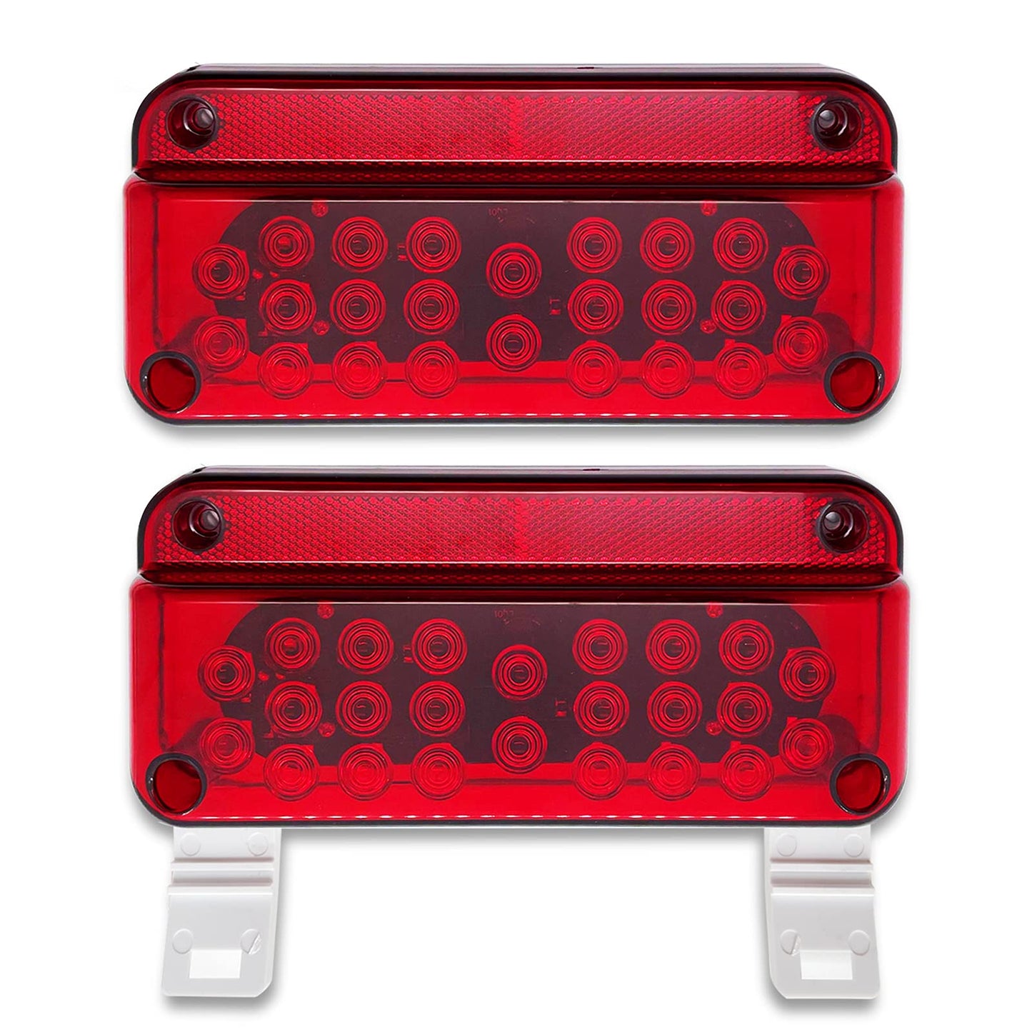 53 LED RED RV Camper Tail Light RV Replacement Brake Stop Turn RV Exterior Light Trailer Light With Red Reflex Surface Mount White Base Brackets Holder Lights For Campers