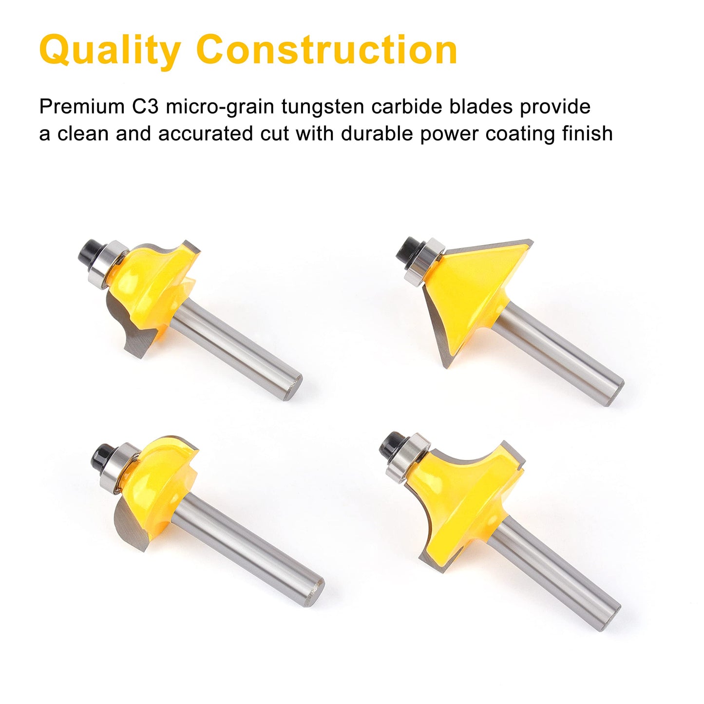 Flytuo 15 Pieces Router Bits Set 1/4 Inch Shank, Tungsten Carbide Router Bits, Woodworking Milling Cutter Tool Kit for Home Improvement and DIY