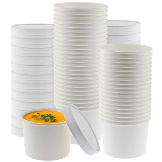 NYHI Kraft 50 Pack 16 oz White Paper Bowls Soup Storage Containers With Lids Insulated Take Out Disposable Food Storage Cups For Hot Cold Foods To Go Bowls With Vented Lids