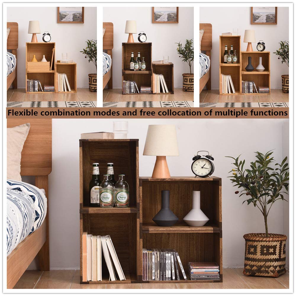 KIRIGEN Stackable Wood Storage Cube /Basket/ Bins Organizer for Home Books Clothes Toy Modular Open Cubby Storage System - Office Bookcase Closet Shelves F26-DBR