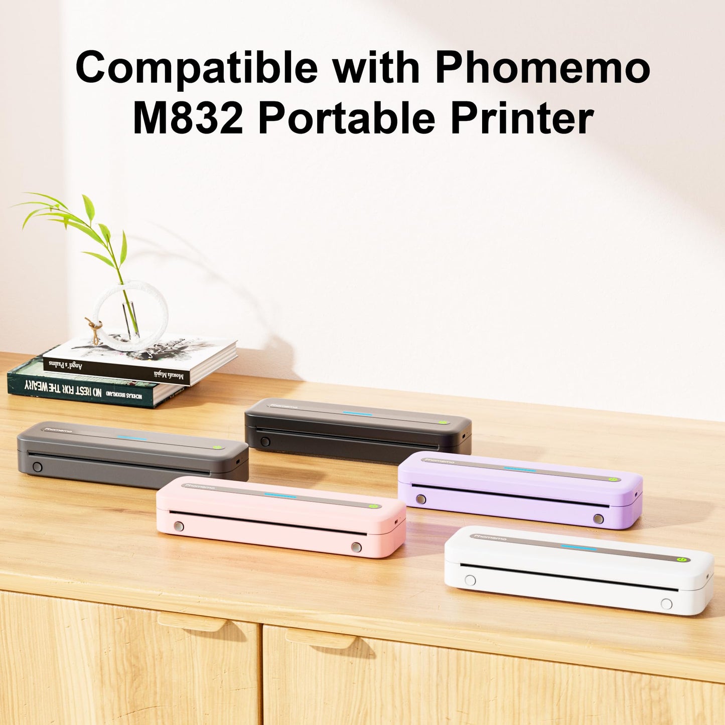 Phomemo US Letter Thermal Paper 4 Rolls, Thermal Printer Paper Supports Continuous Printing, Phomemo Paper Compatible with M832 M832D M834 Portable Printer