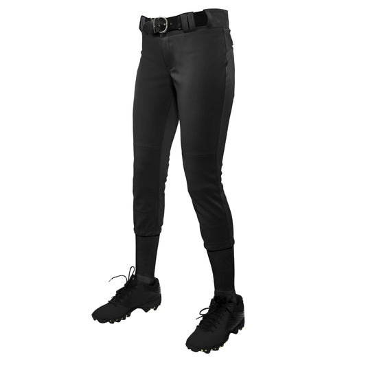 CHAMPRO Women's Tournament Traditional Low-Rise Polyester Softball Pant Black