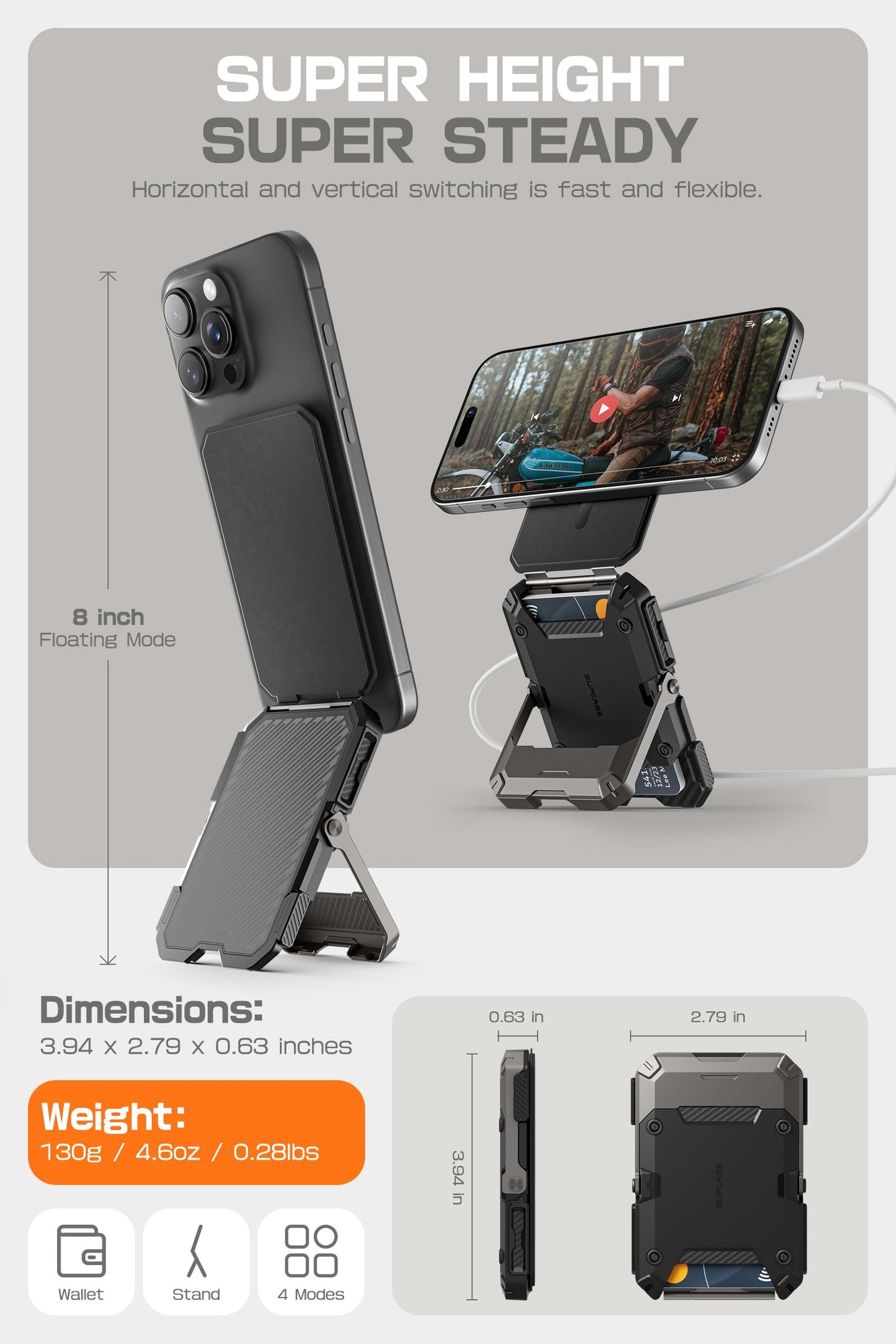SUPCASE Magnetic Wallet with Stand, Compatible with iPhone 16/15/14/13/12 Series & MagSafe Cases, Holds 5 Cards, Adjustable Stand, RFID Blocking, Tripod Phone Stand, Black
