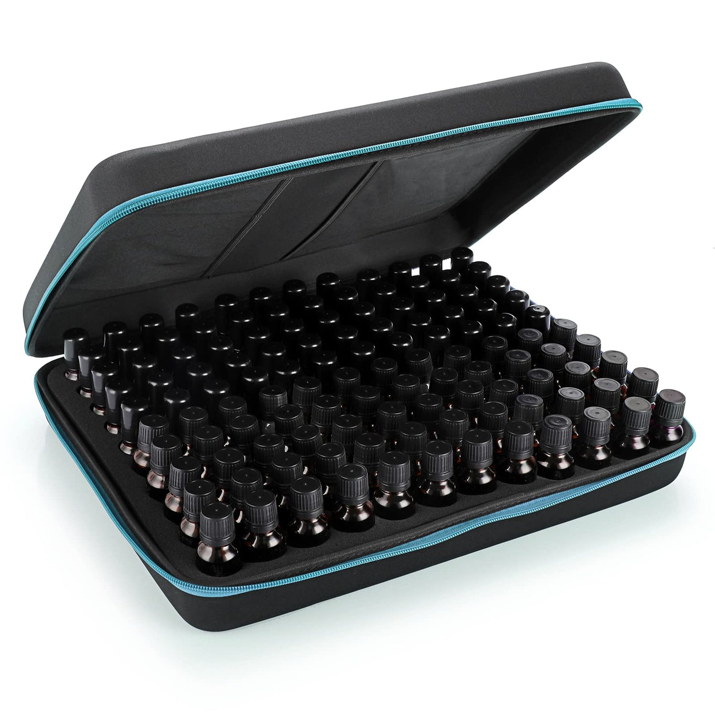 Hipiwe 120 Bottle EVA Essential Oil Storage Carrying Case Hard Shell Exterior Essential Oils Organizer Holder Traveling Bag with Foam Insert, Holds 5ml 10ml 15ml Essential Oils, Black+Blue, X-Large,