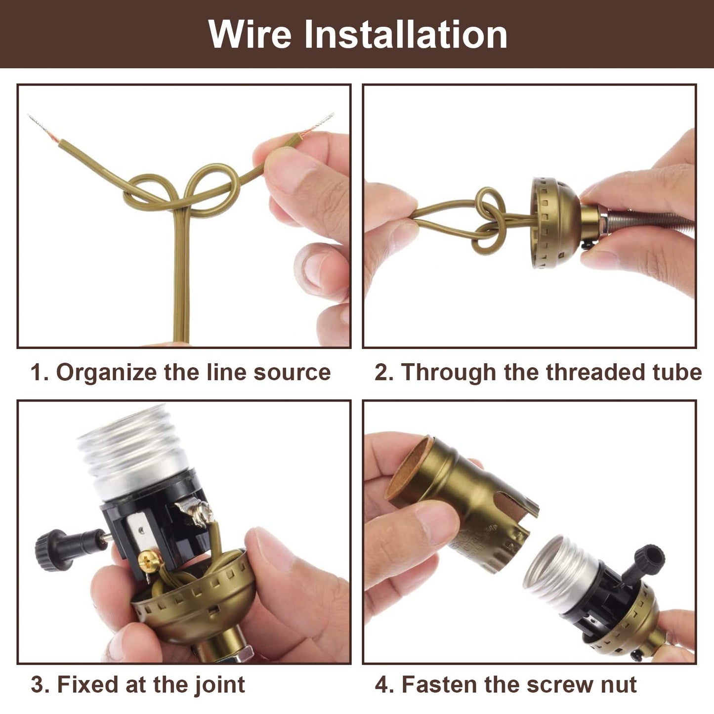 WEAVERBIRD Lamp Light Kit, Antique Brass Finish Table Lamp Wiring Kit with 8 Inch Harp, 3-Way Socket 2 Pieces 12" Lamp Pipe, Make-A-Lamp Kit Complete Lamp Kit for DIY Lamp Design or Repair