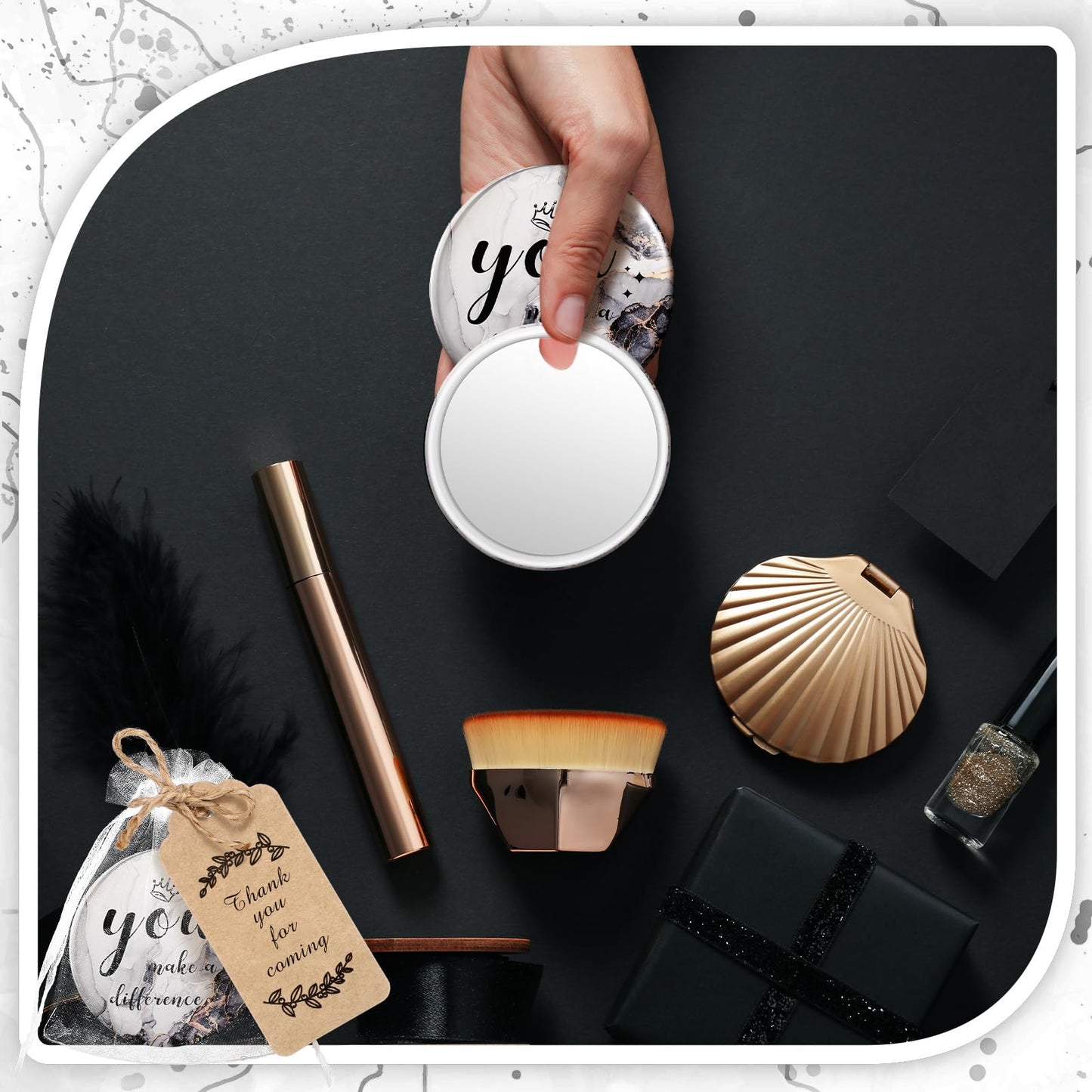 Tradder 50 Sets Compact Mirrors Bulk Women Gifts Inspirational Appreciation Employee Quinceanera Gifts Small Purse Pocket Makeup Mirrors for Mother's Day Coworker Nurse Bridal Souvenir Bag(Black)