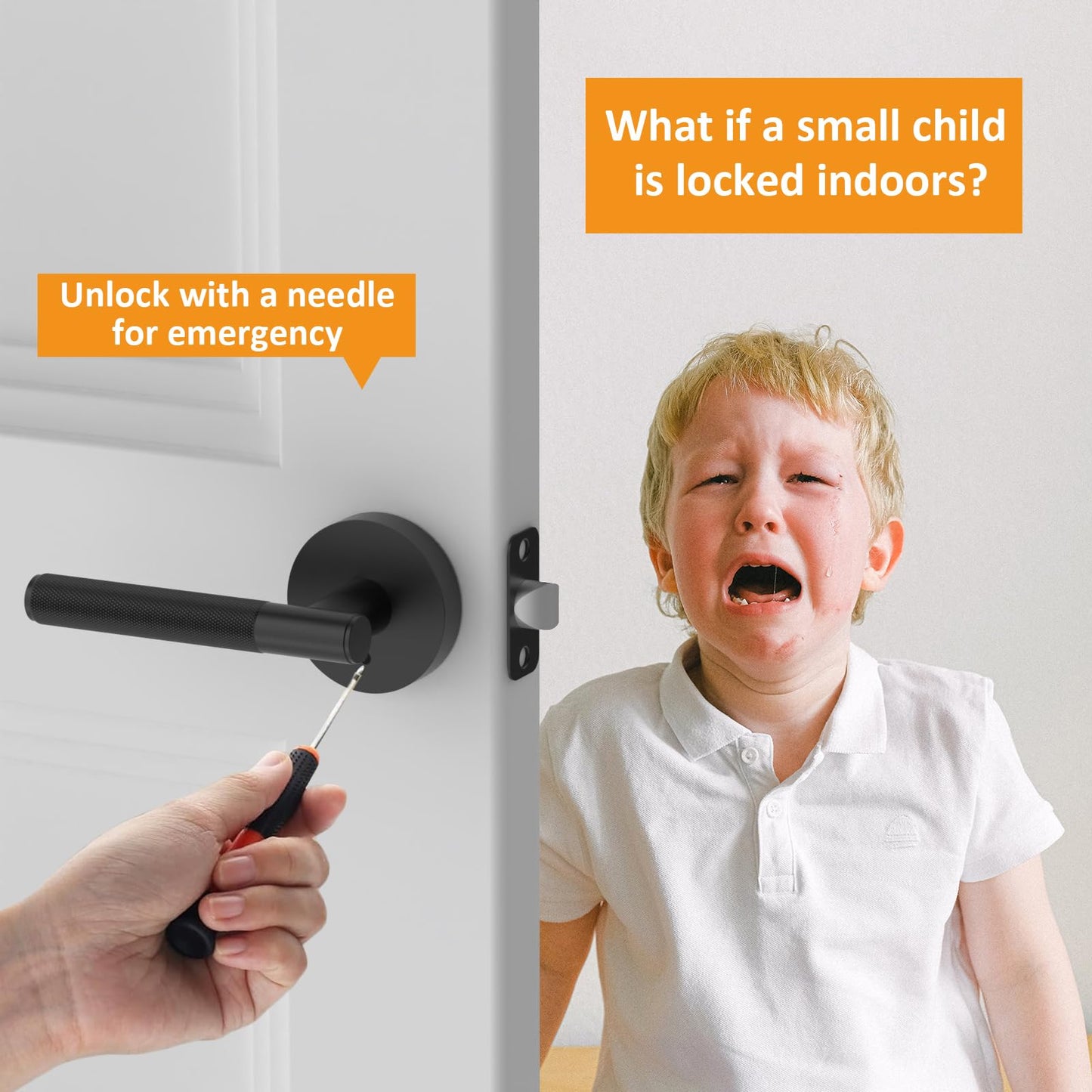 Amerdeco 3 Pack Matte Black Door Handles Interior, Knurled Privacy Door Handles, Heavy Duty Black Door Lever for Bedroom or Bathroom, Reversible Keyless for Left Right Handed Doors AM0016