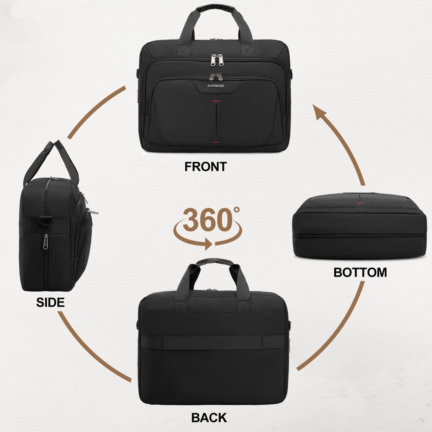 RAINSMORE 17.3 Inch Laptop Bag Expandable Briefcase for Men Large Water-Resistant Computer Messenger Bag Laptop Carrying Case for Work, Office, Travel, Black