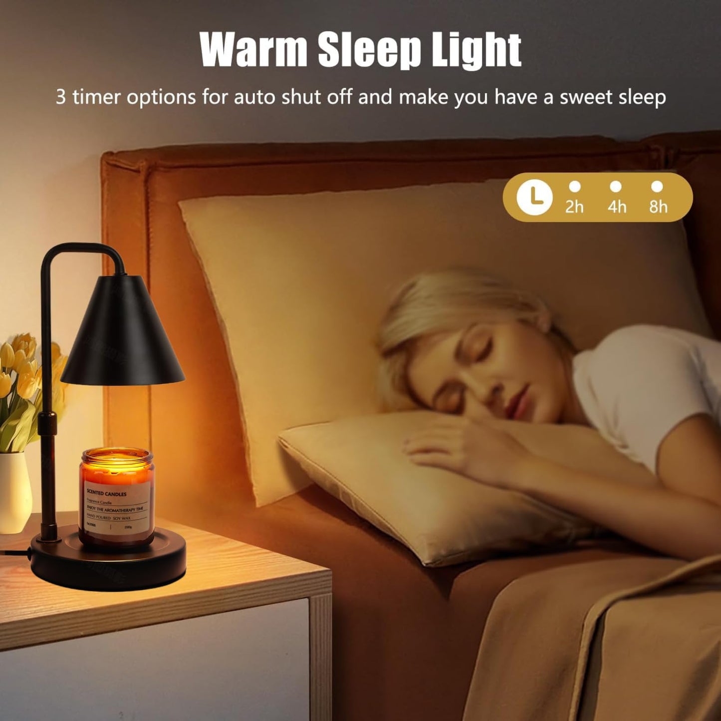 Suewow Candle Warmer Lamp, Adjustable Height, with Timer Dimmer, 2 Light Bulbs, Room Decor Wax Melt Warmer for Scented Wax, Gift for Mom (Black)
