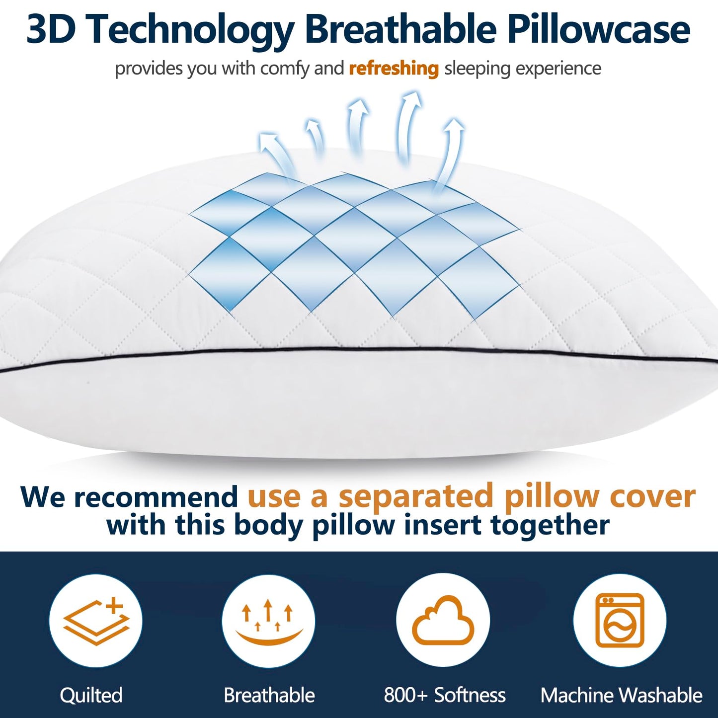 1 MIDDLE ONE Body Pillow, Memory Foam Body Pillows for Adults Sleeping, Long Pillow for Bed, Big Large Firm Full Body Pillow for Side Sleeper, 20x54 Inch, White