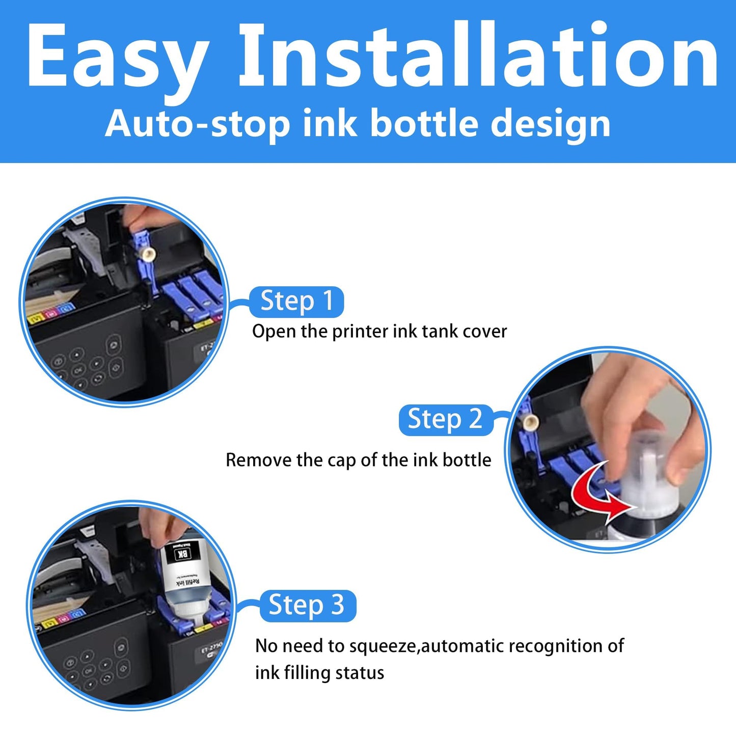 LCL Compatible Ink Refill Bottles High Capacity Replacement for 542 T542 Ink Replacement for ET-5150 ET-5170 ET-5180 ET-5850 ET-5800 ET-5880 ET-16600 ET-16650 ST-C8000 ST-C8090 Printer (4-Black)