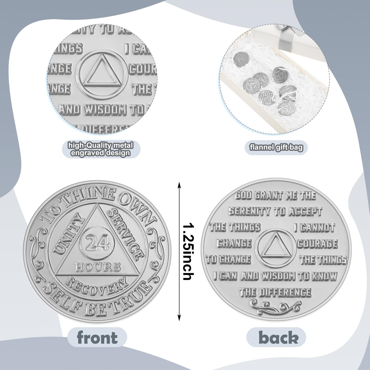 Landical 30 Pcs Recovery 24 Hours AA Chips and Medallions Bulk Sobriety Chips AA Tokens Alcoholics Anonymous Medallion Gifts Aluminum Commemorative Coins