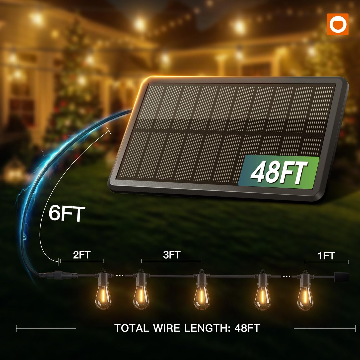 addlon 54FT(48+6) Solar String Lights Outdoor Waterproof with Remote&USB Port Solar Patio Lights Long Last for 20+Hrs, 3 Light Modes, Dimmable Solar Lights for Outside Backyard Party