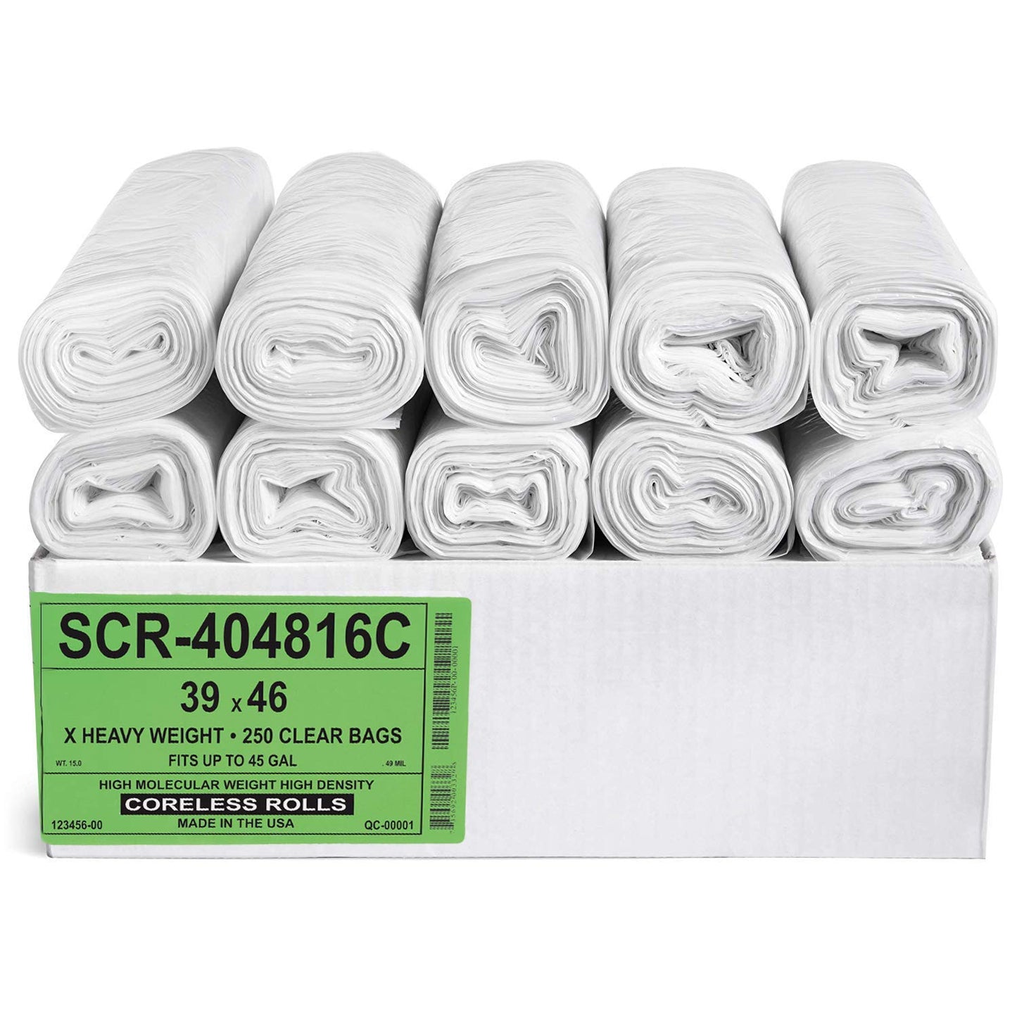 Aluf Plastics - Trash Bags, 45 Gallon, 22 Mic (eq), 39"x46", Clear, 250 Count (10 Rolls of 25)