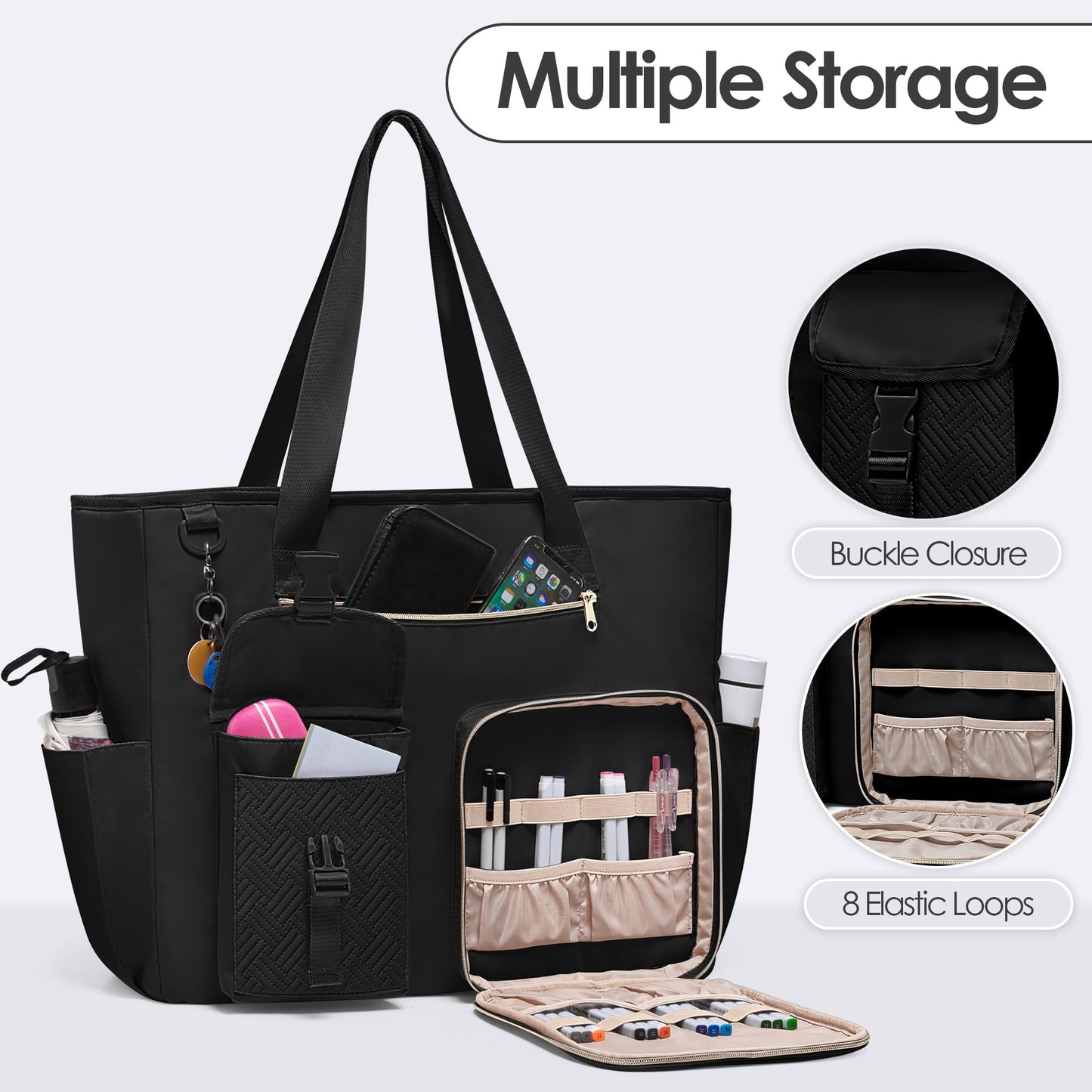 Fasrom XXL Teacher Bag for Work Women with 15.6 inches Laptop Compartment, Extra Large Utility Tote Bags to Hold Teacher Supplies and More, Black (Patent Design)