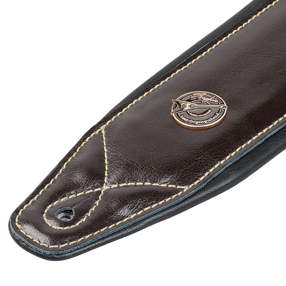 Guitar Strap Leather 3 Inch Wide Full Grain Padded Soft Leather Strap for Acoustic, Electric and Bass Guitars (Brown)