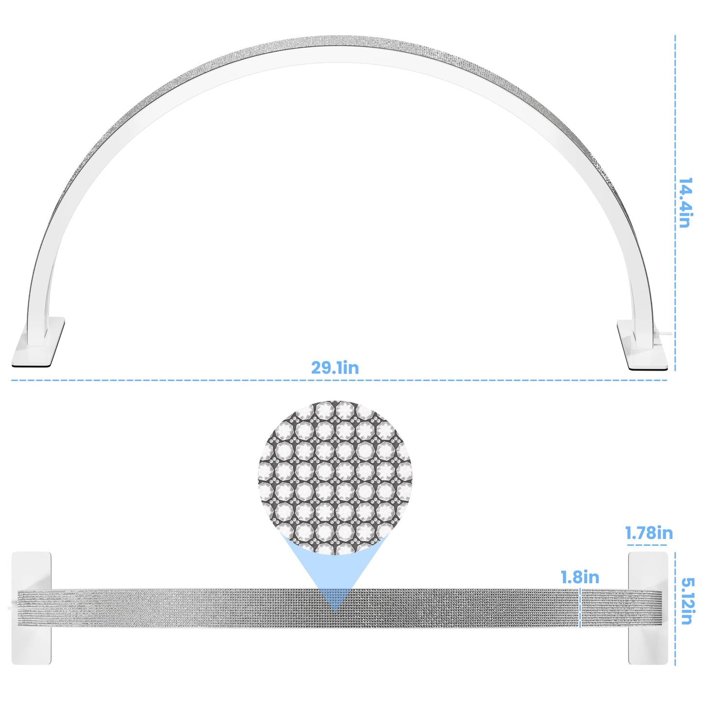 gelpal Half Moon Light for Professionals Nail Desk, 30" 48W Large Led Mascara Light, Desk Lamp for Lash Eyelash Extension, Tattoo, Eyebrows, Color Temperature 3000K-6000K, Salon&Home(Crystal Diamond)