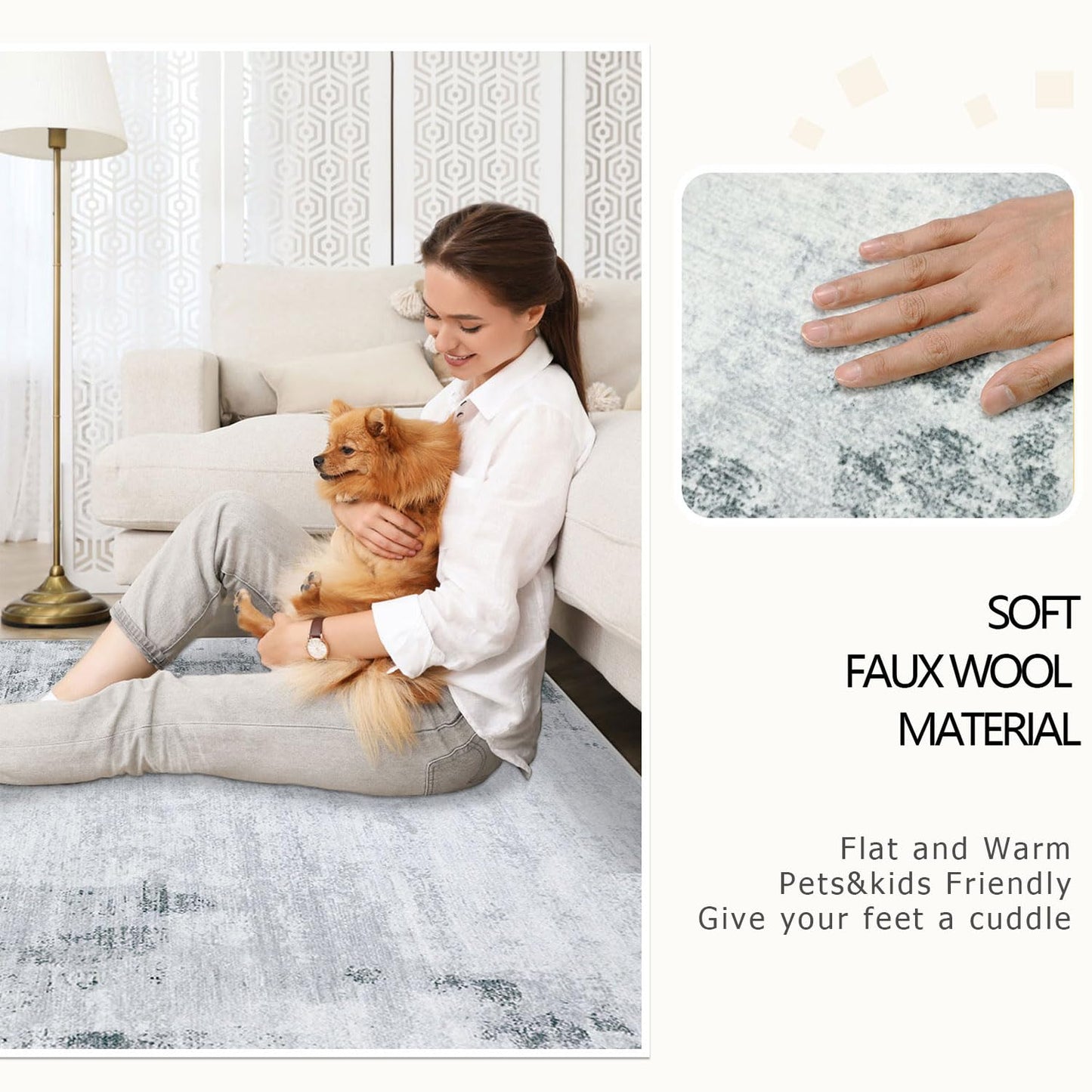 Famibay 5x8 Area Rug Washable Neutral Rugs for Living Room Thin Low Pile Bedroom Carpet Modern Abstract Carpet Rugs for Living Room Bedroom Entrance(Grey)