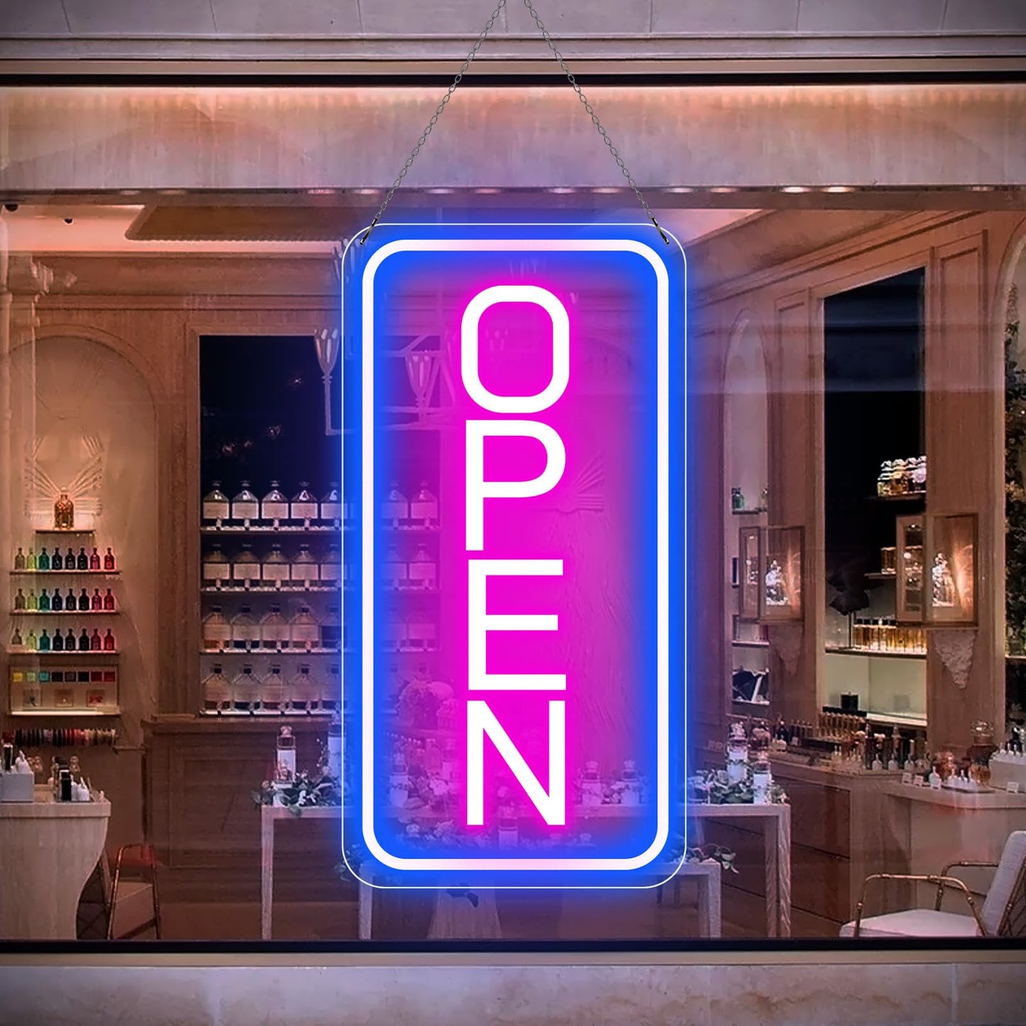Neon Open Signs for Business, 16''x 9'' LED Open Sign, Super Bright Neon Sign (Blue&Pink), with ON/OFF Switch & Adapter, Neon Light Sign for Window Party Wall Bars Coffee Salon Club Shop, Vertical