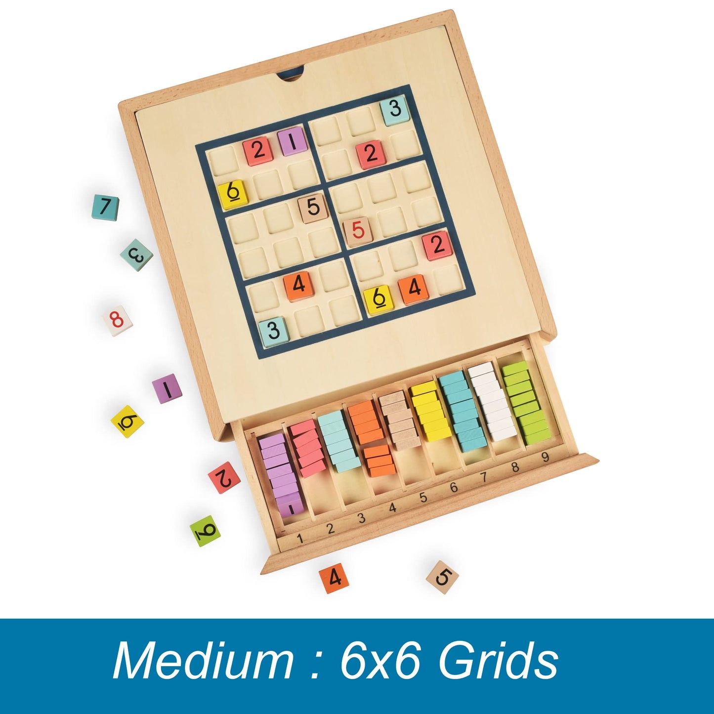 BOHS Wooden Rainbow Sudoku Board Game for Kids - 3 in 1 Easy to Hard - with Book of 320 Sudoku Puzzles - Desktop Brain Teaser Game Toys