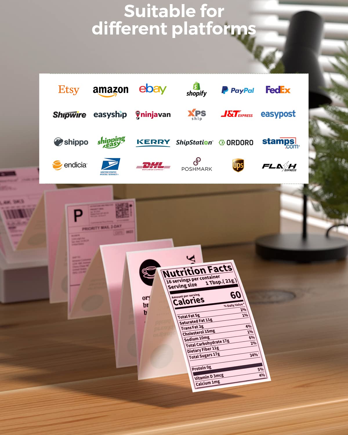 MUNBYN Thermal Labels 4x6 Fanfold for Label Printer, Compatible with Etsy, Shopify, Amazon, Royal Mail, FedEx, UPS, Pack of 500, Pink