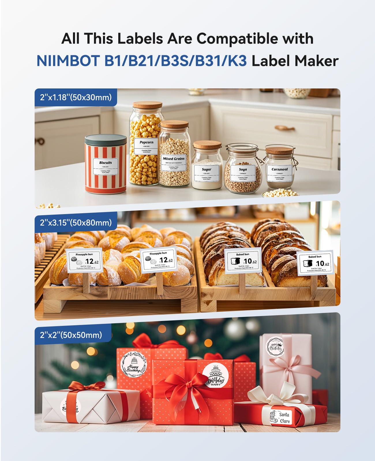 NIIMBOT B1 Label Maker Machine with Tape, Portable Thermal Bluetooth Printer for 2'' Stickers, Mini Barcode Labeler for Home School& Small Business
