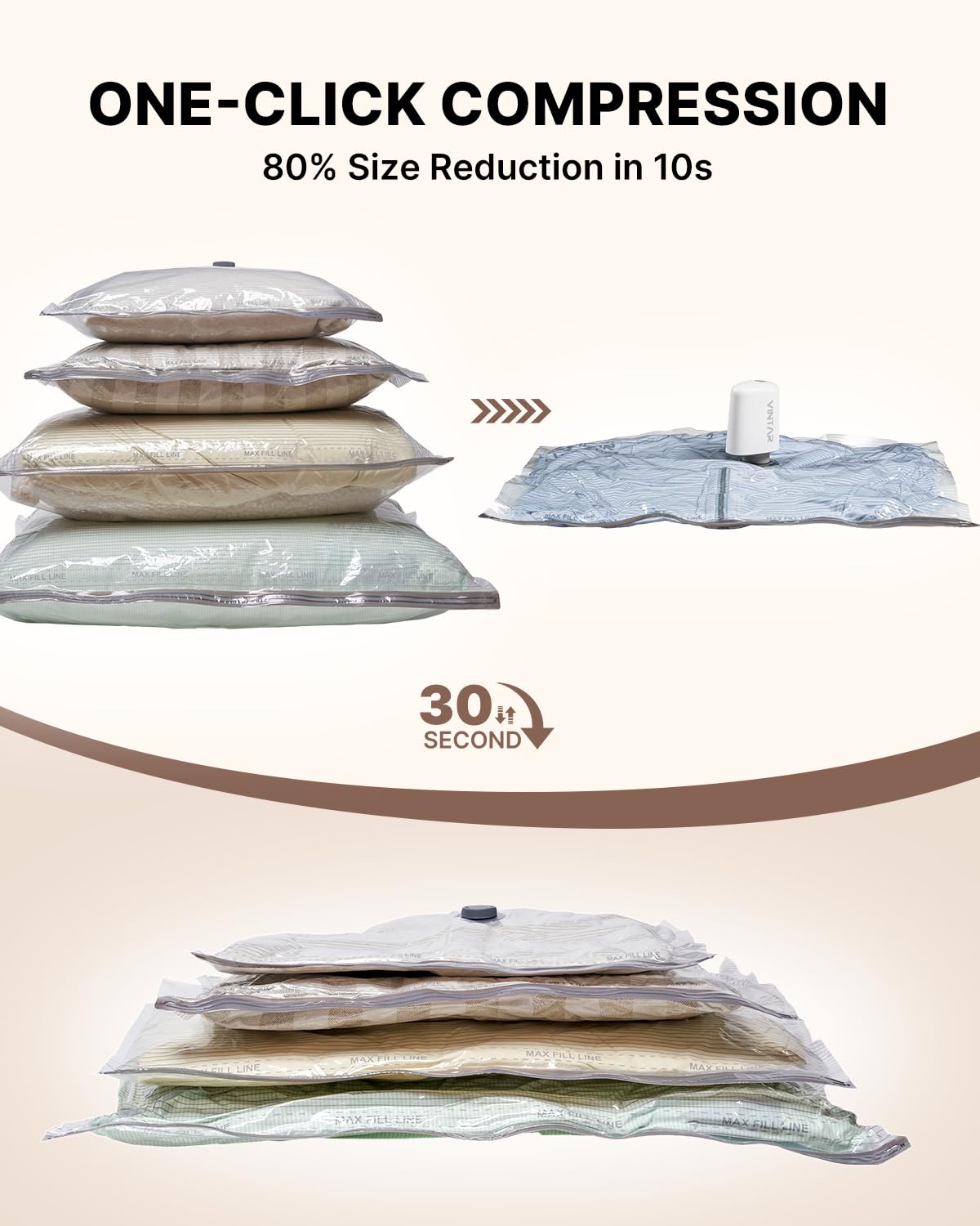 Vacuum Bags for Travel with Rechargeable Cordless Pump, VINTAR 16 Combo (4J+4L+4M+4S) Sealer Bags for Clothes Storage Travel, Space Saver Compression Packing for Suitcase and Luggage
