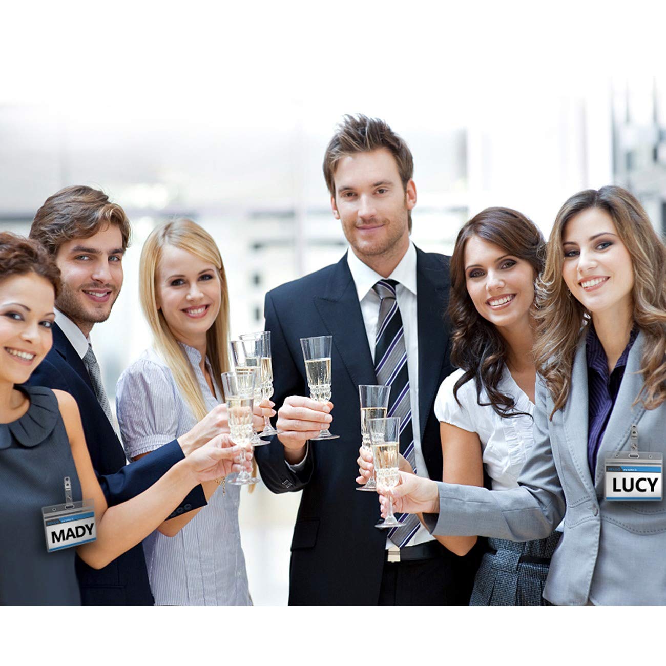 Clear Plastic Horizontal Badge Holders and Metal Badge Clips with Vinyl Straps Waterproof Name Tag PVC ID Card Holder by ZHEGUI (100 Pack, Horizontal Large 3x4)