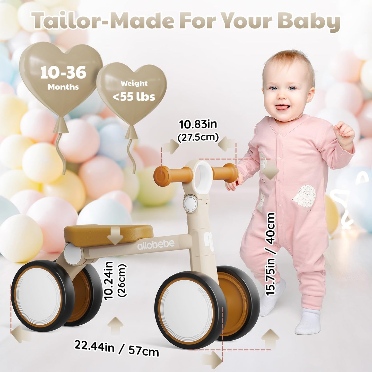 allobebe Upgraded Baby Balance Bike, 12-36 Months Boys Girls Toddler Bike with 3 Levels Adjustable Seat and Handlebar, Toddler Balance Bike First Birthday Gift