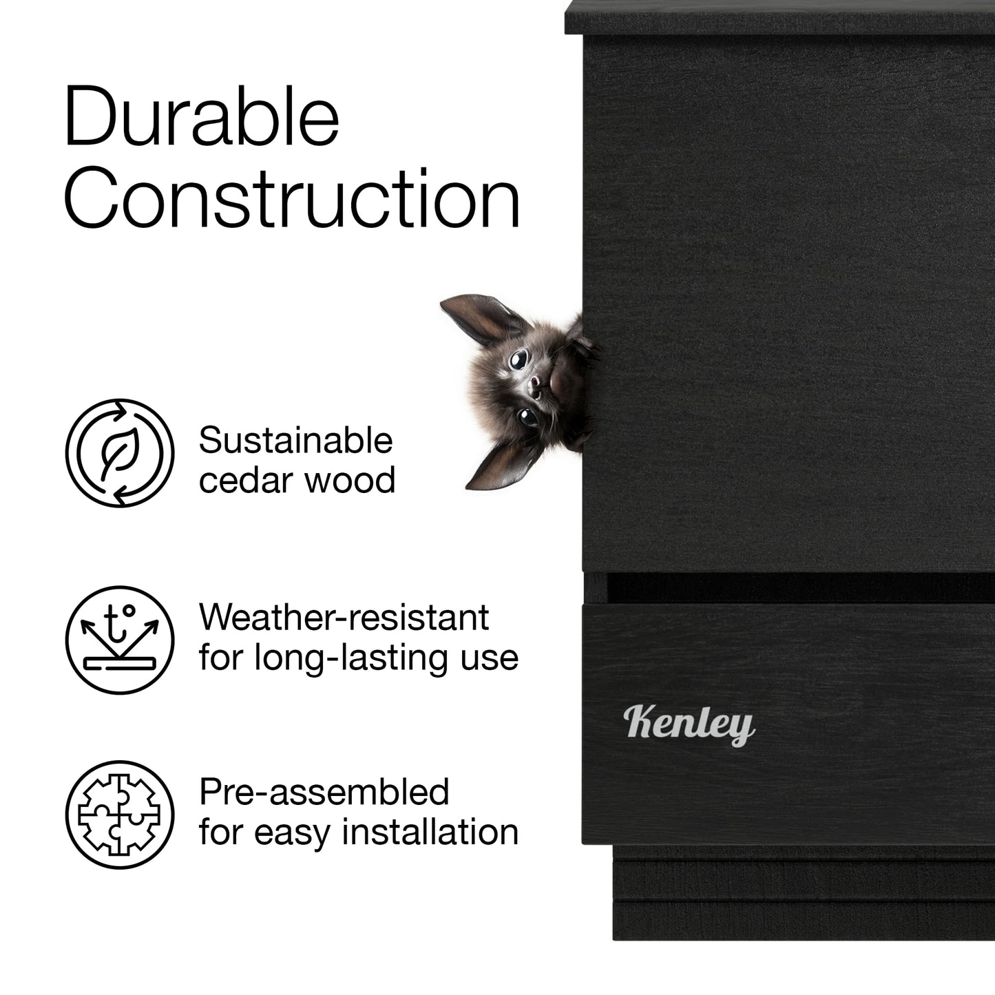 Bat House - Outdoor Bat Box Shelter - Handcrafted from Cedar Wood - Easy for Bats to Land and Roost - Weather Resistant & Ready to Install (Triple Chamber)