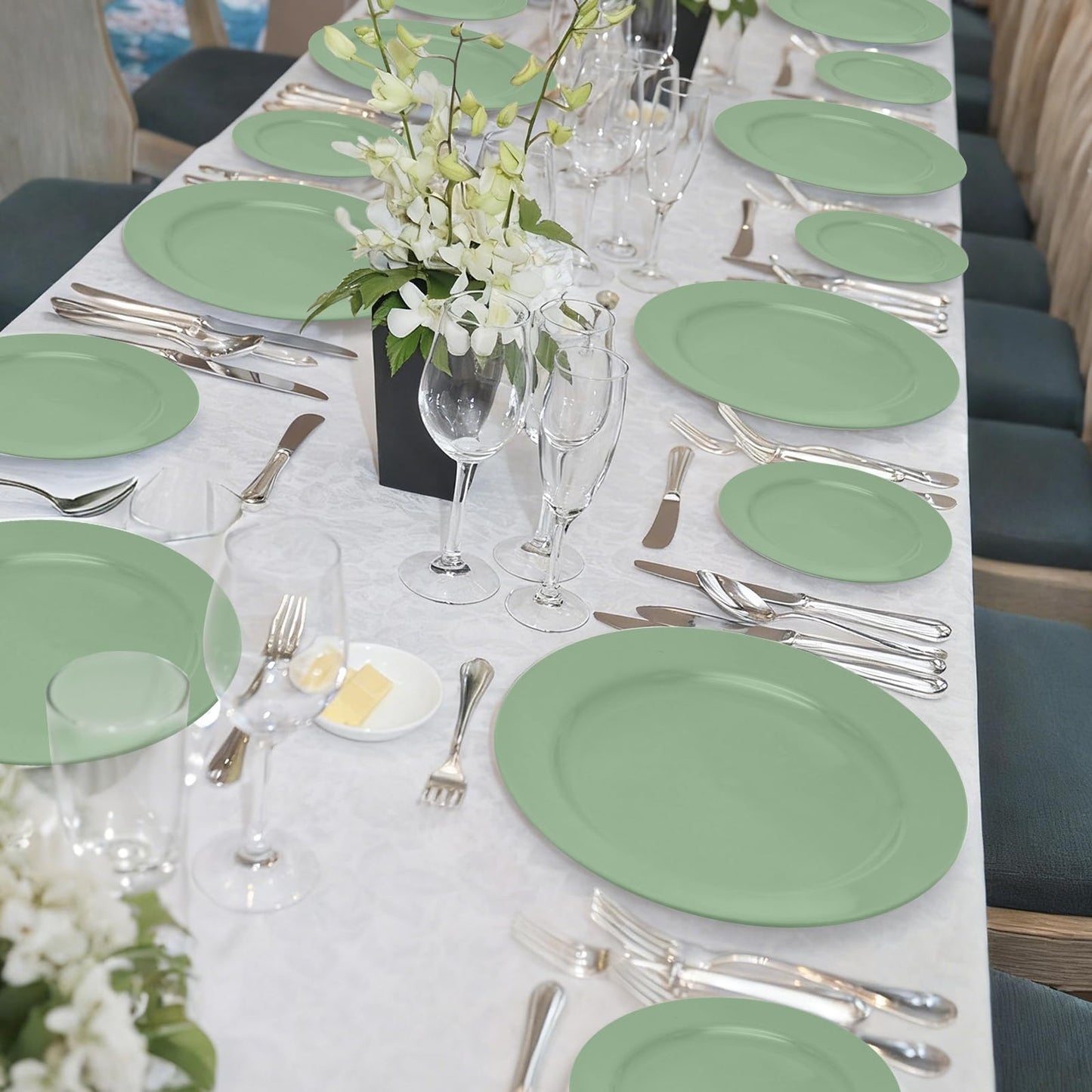 joy akkess 50PCS Sage Green Plastic Plates - Heavy Duty Sage Green Plates Disposable include 25 Dinner (10.25") & Dessert/Salad (7.5") for Birthday, Baby Shower, Wedding