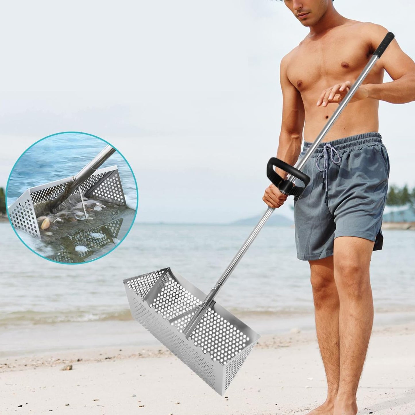 Generic Beach Rake Sand Sifter Handheld Loosening Steel Head Steel Grip 40cmx20cm