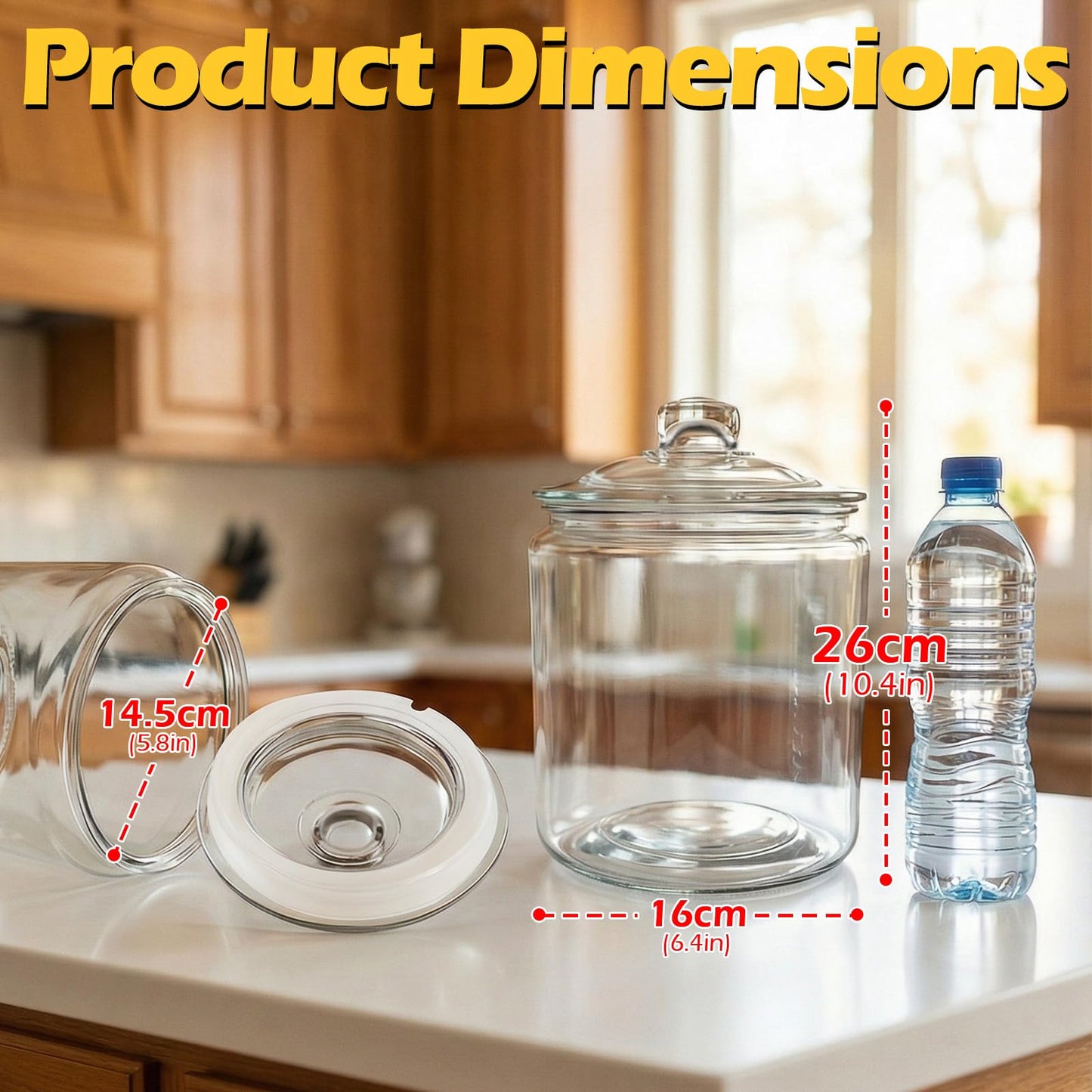 Almcmy 2 Glass Storage Jars Set,1 Gallon Cookie Jar for Food Storage,Airtight Glass Jar with Lids,Large Jars Food Storage Containers for Pantry, Flour, Sugar, Cookies