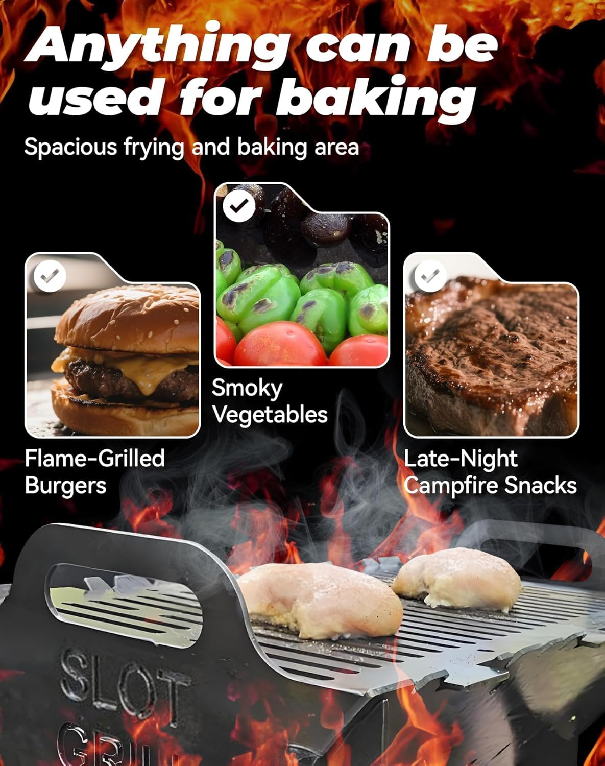 Slot Grill - Collapsible BBQ Grill for Easy Storage Steel, Charcoal Grills Quality Portable Detachable Folding, Camping Campfire Grills, For Patio,Adjustable Tool-Free Assembly (20 * 11 * 11.8in)
