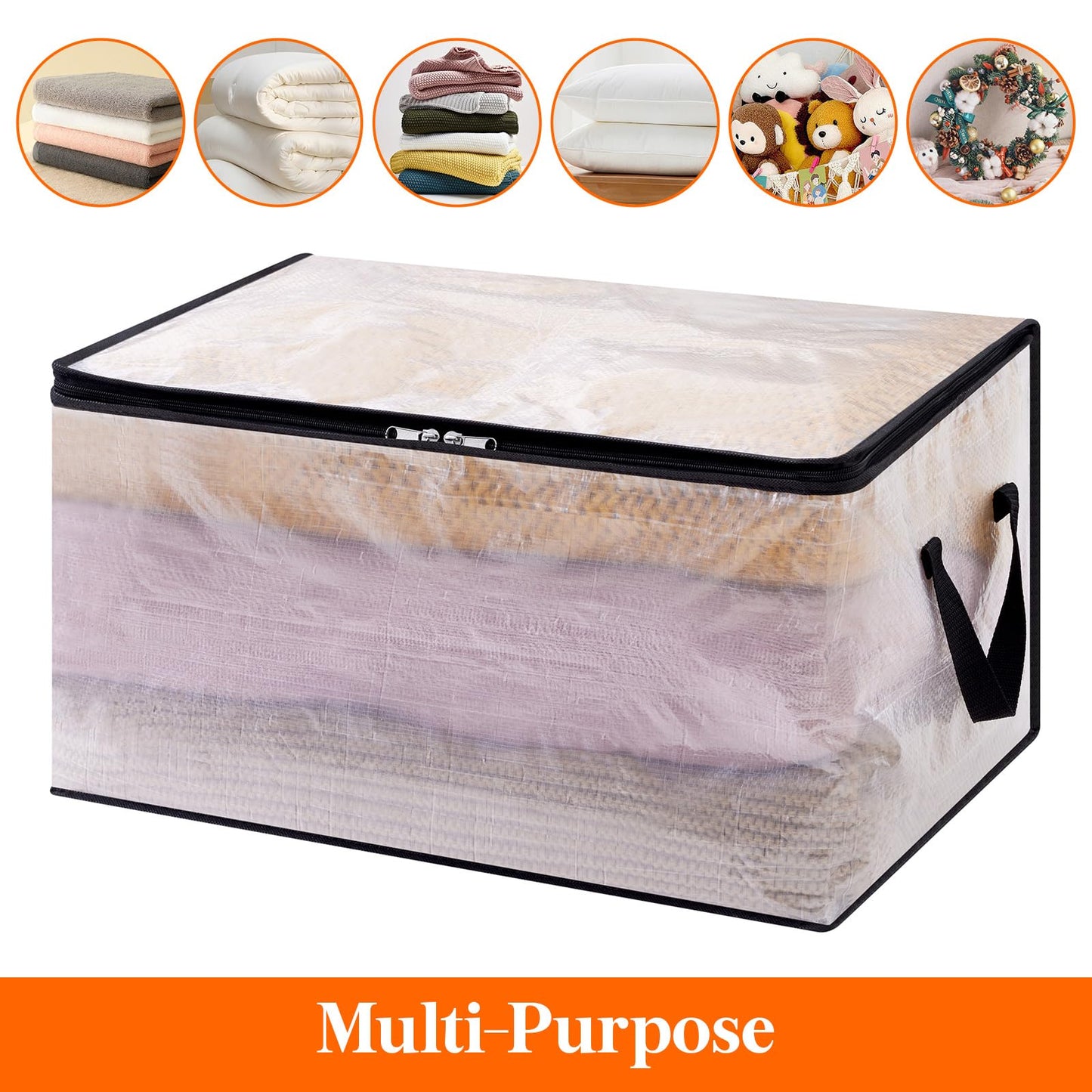 Lifewit 6 Pack Plastic Clothes Storage Bags, 60L Foldable Storage Containers Closet Organizers and Storage Moving Bags with Sturdy Zipper Lids Reinforced Handle for Bedding, Blanket, Comforter