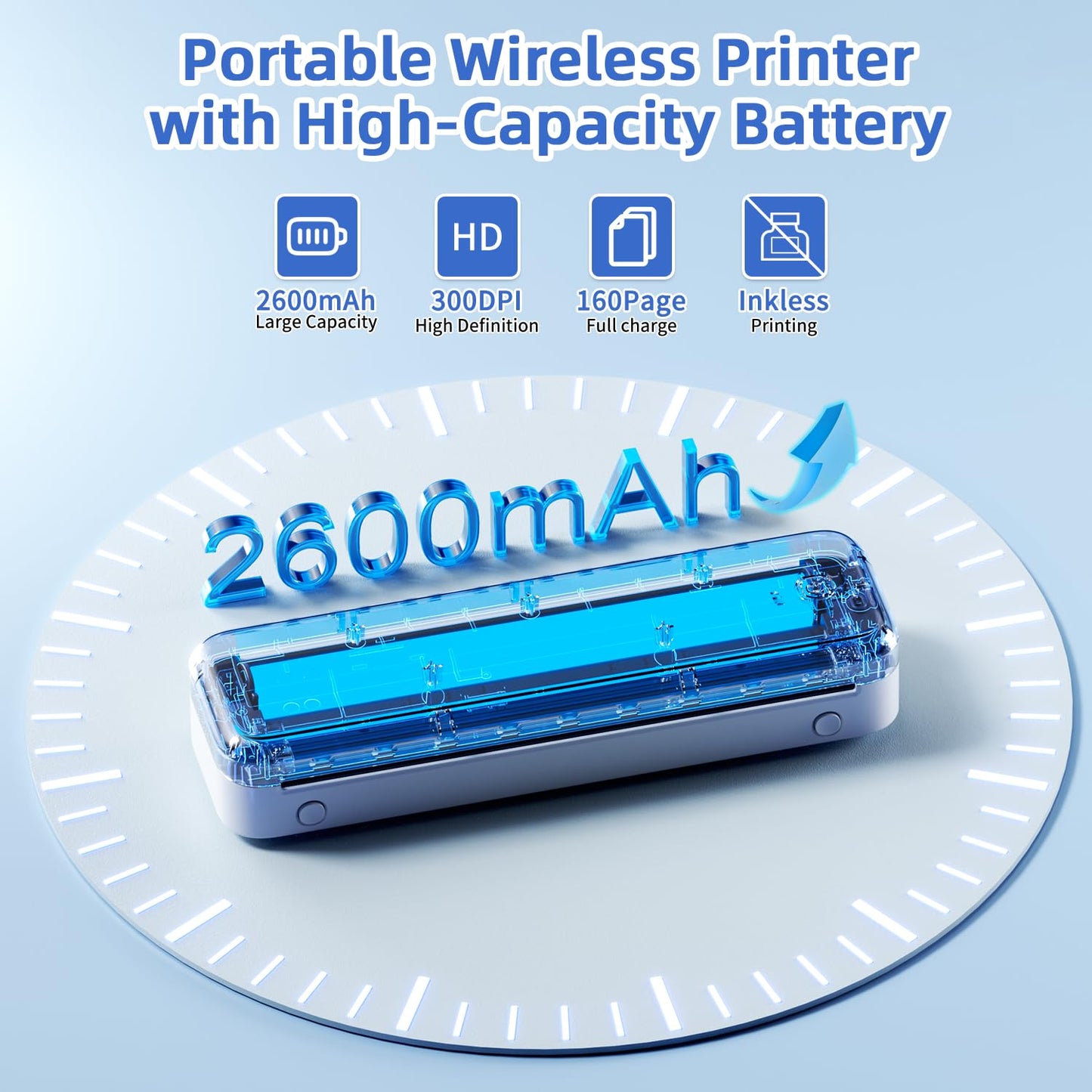 Phomemo M834 Portable Printer Wireless for Travel（Upgraded）,Supports 8.5" x 11" US Letter&A4,Bluetooth Thermal Printer Compatible with Phone&Laptops,Inkless Printer for Home Use,Office,300 Dpi