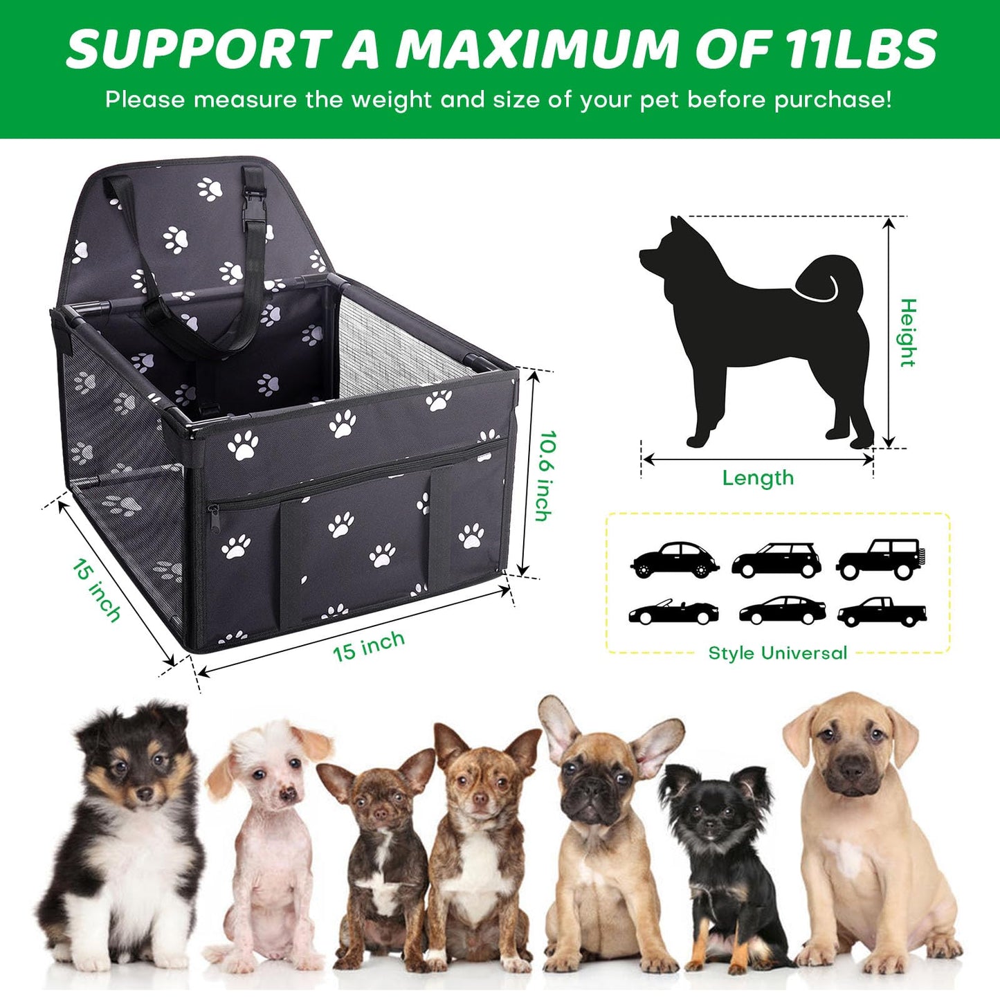 GENORTH Small Dog Car Seat Upgrade Deluxe Washable Portable Pet Car Booster Seat Travel Carrier Cage with Clip-On Safety Leash,Perfect for Small Pets