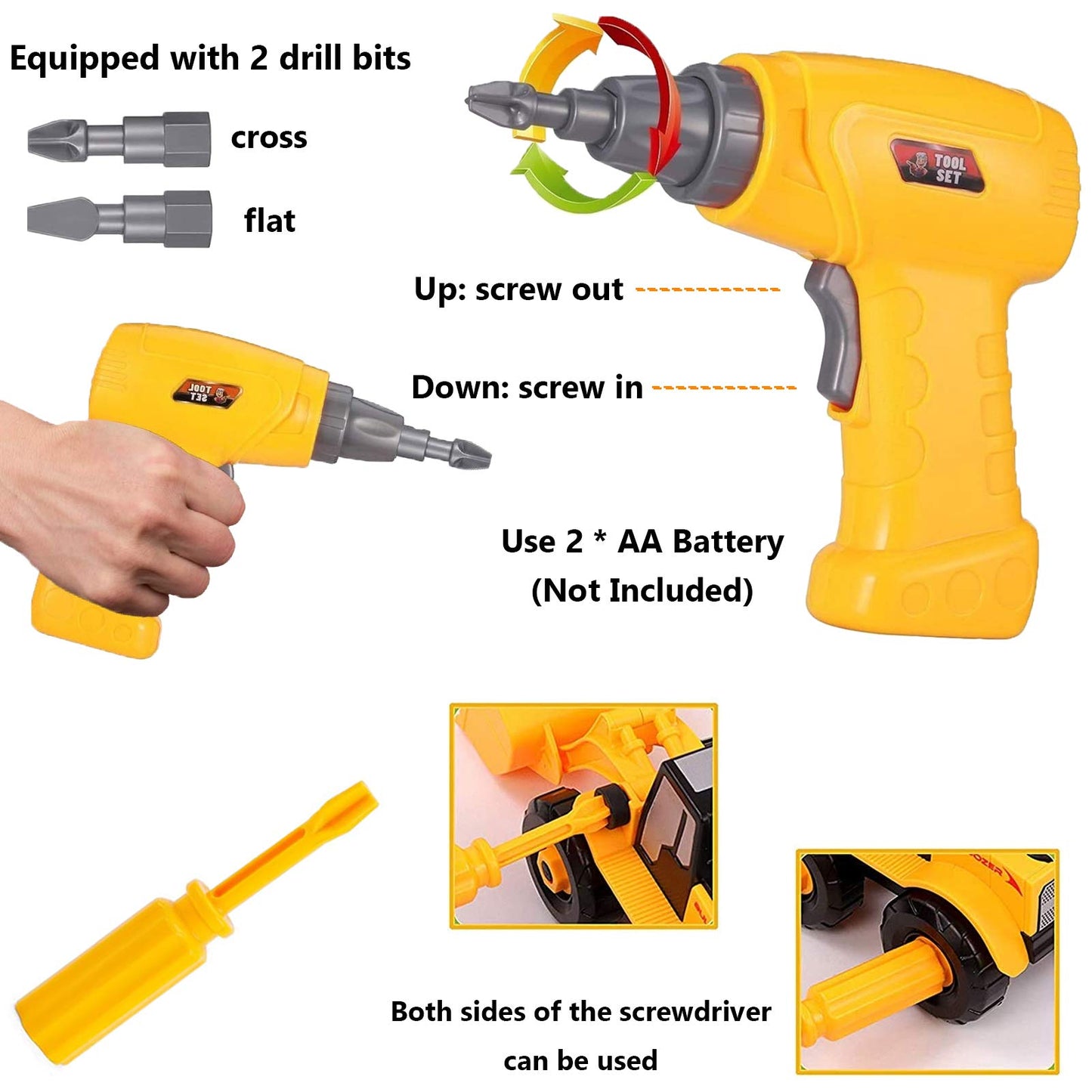 TEUVO Take Apart Truck Car Toys with Electric Drill, Construction Vehicles Building Excavator Toy STEM Trucks Vehicle Set for Kids, DIY Educational Gifts for Kids Ages 3 4 5 Boys Girls